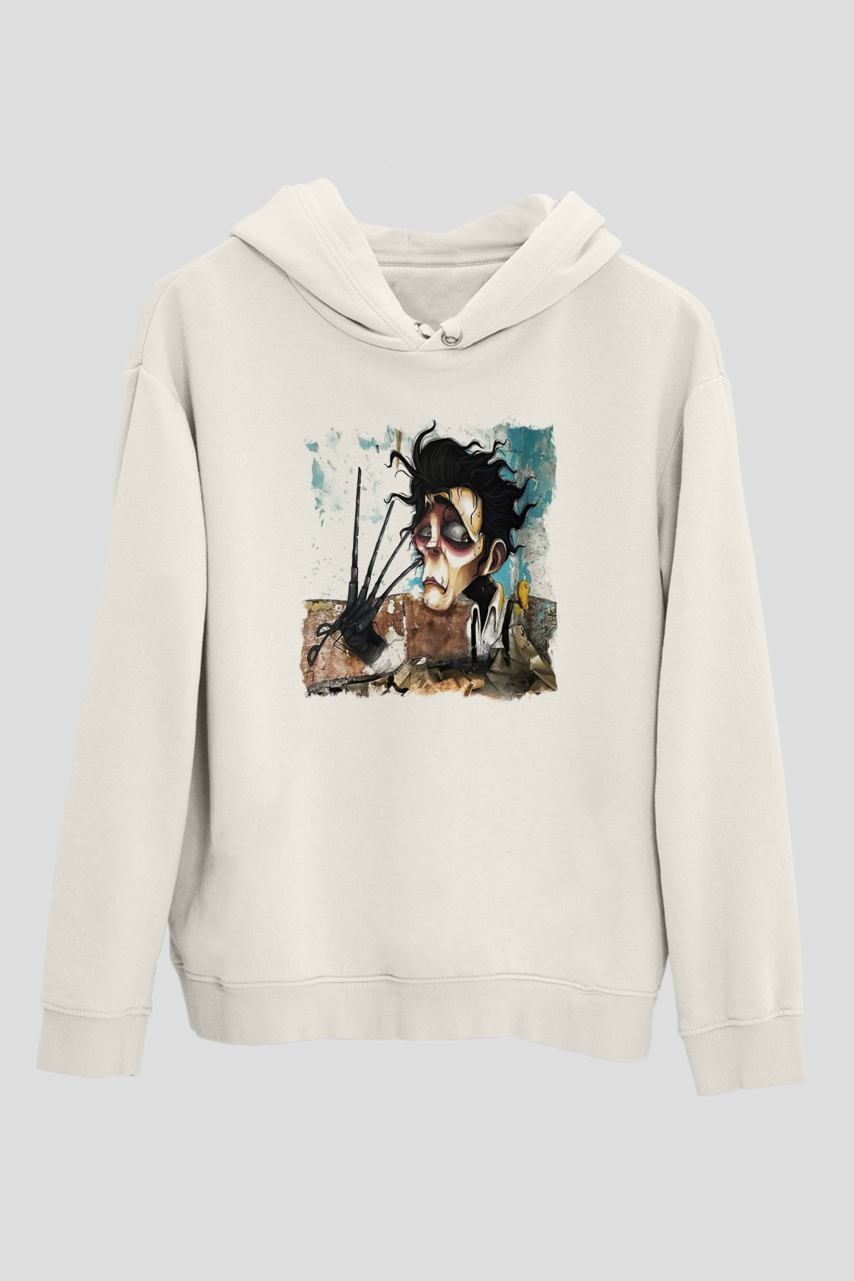 Edward Scissorhands Beyaz Unisex Kapşonlu Sweatshirt