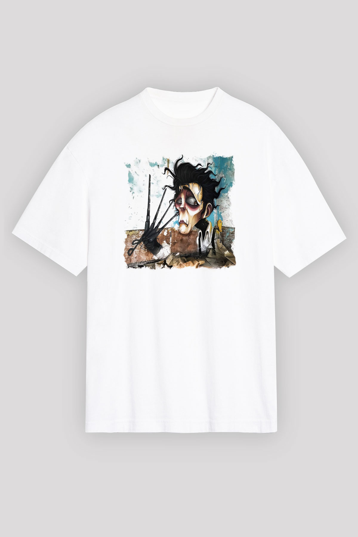 Edward Scissorhands Beyaz Unisex Oversize Tişört