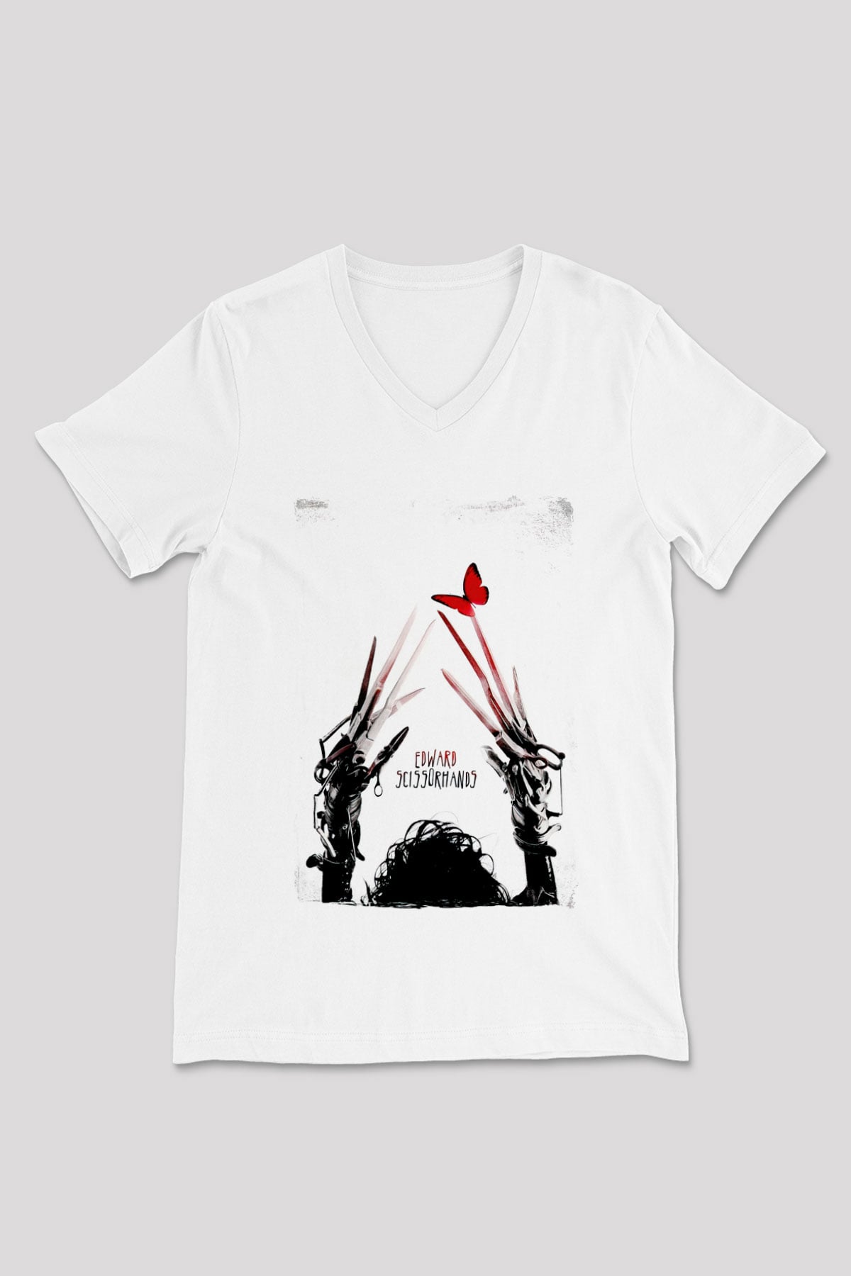 Edward Scissorhands Beyaz Unisex  V Yaka Tişört