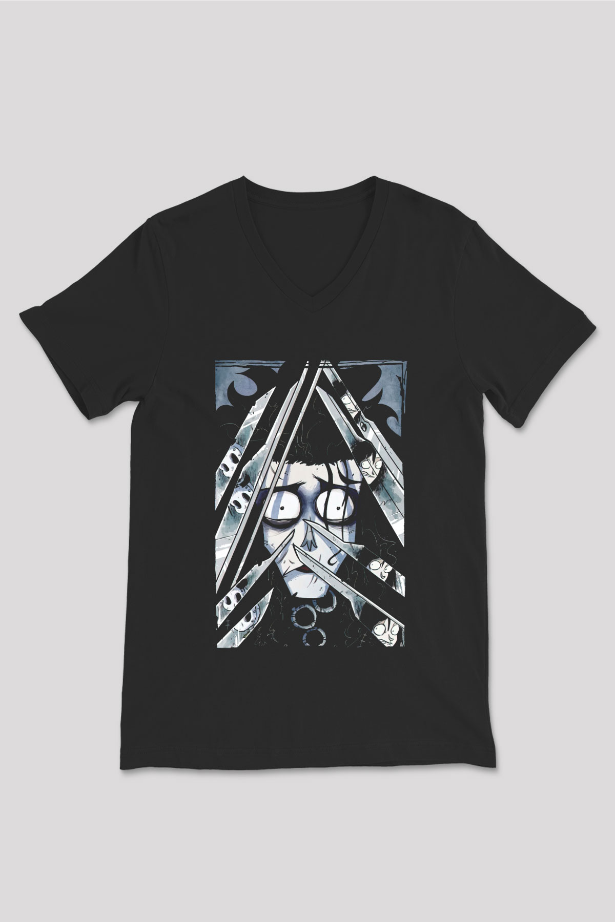 Edward Scissorhands Siyah Unisex  V Yaka Tişört