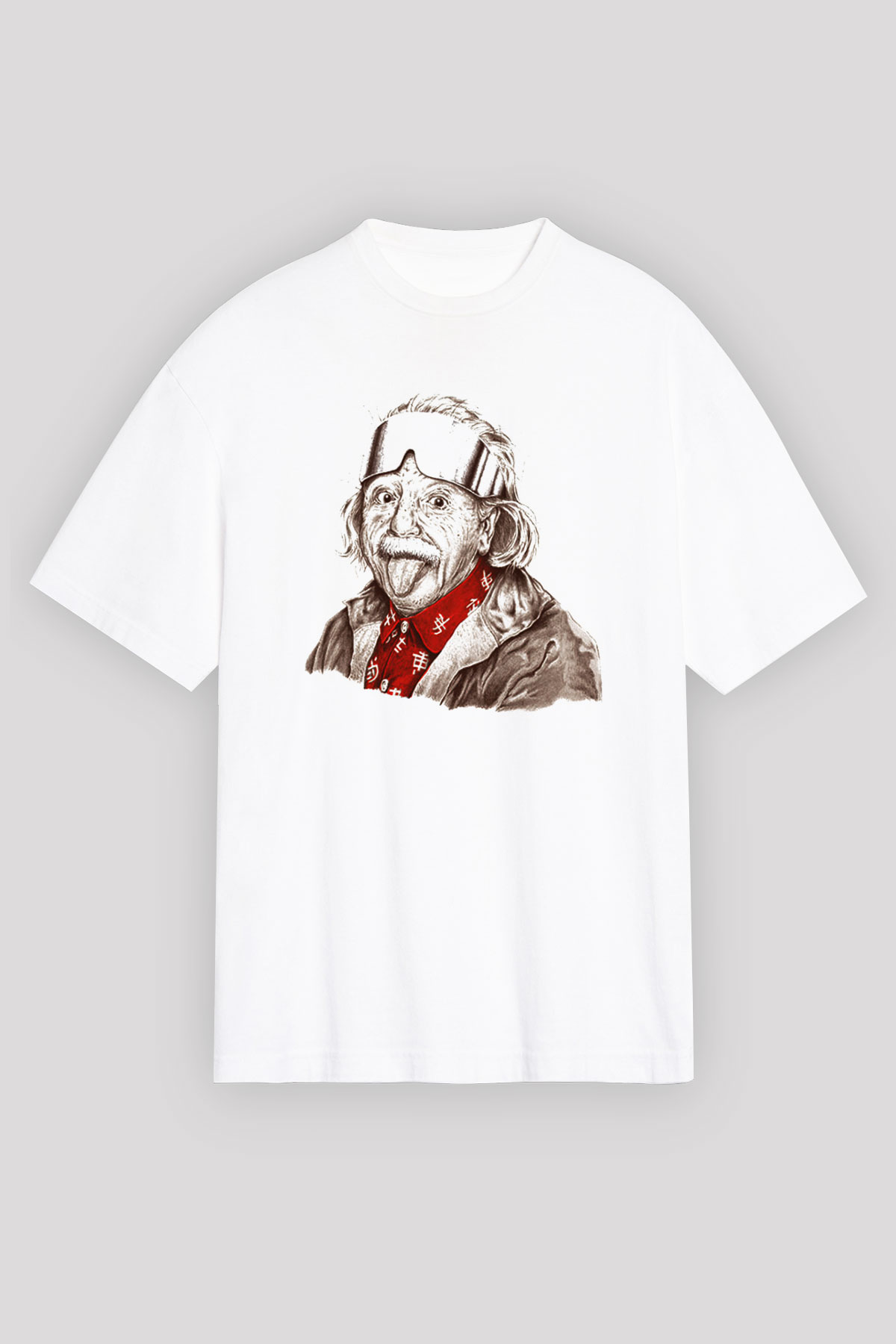 Einstein Beyaz Unisex Oversize Tişört T-Shirt