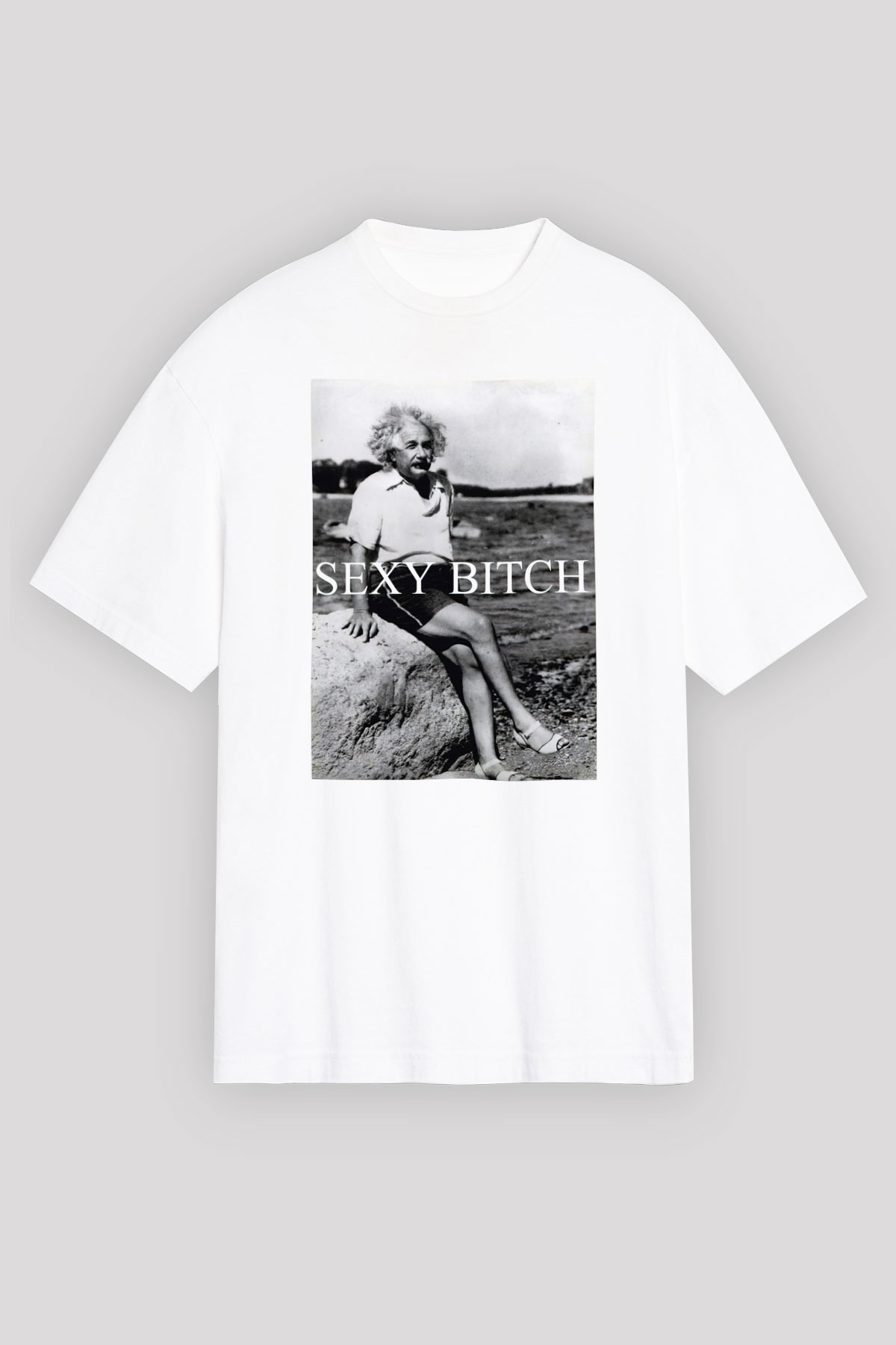 Einstein Beyaz Unisex Oversize Tişört T-Shirt