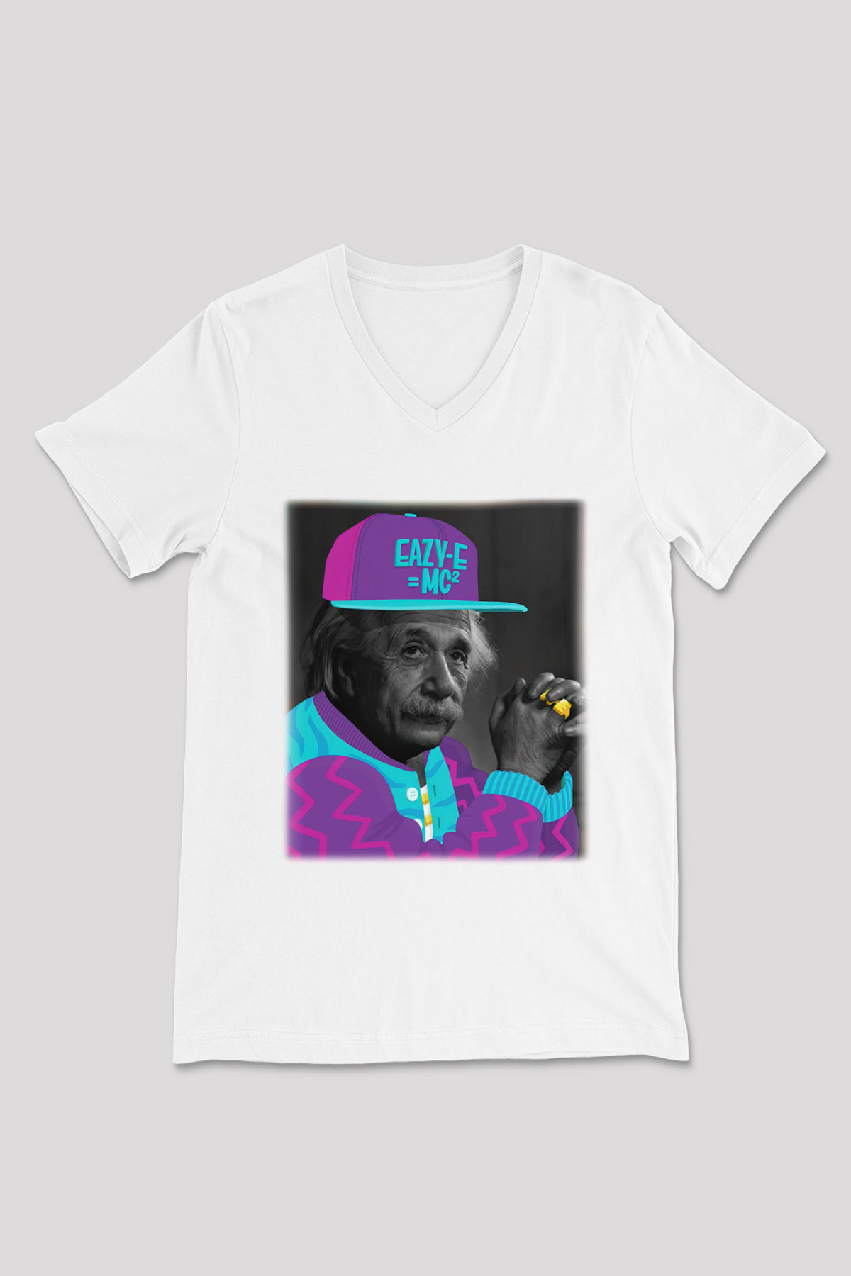 Einstein Beyaz Unisex V Yaka Tişört T-Shirt