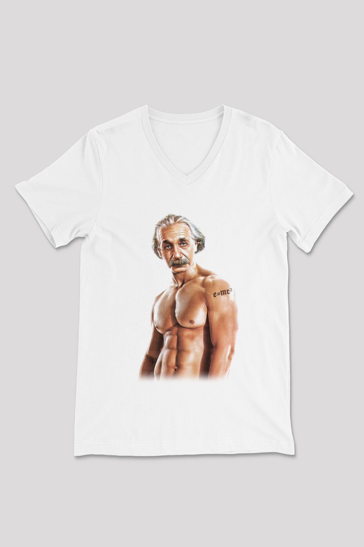Einstein Beyaz Unisex V Yaka Tişört T-Shirt