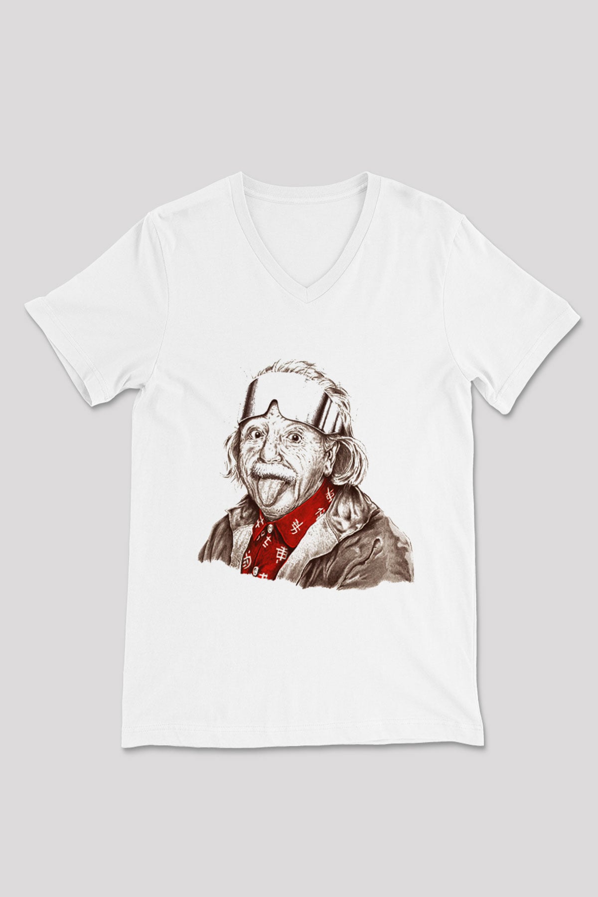 Einstein Beyaz Unisex V Yaka Tişört T-Shirt