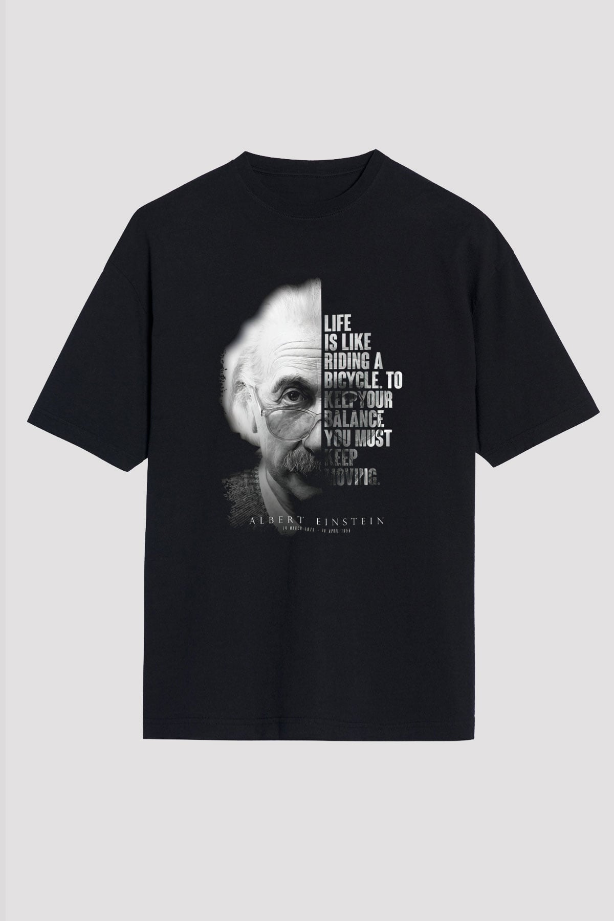 Einstein Portre Lıntı Baskılı Unisex Oversize Tişört - Tshirt