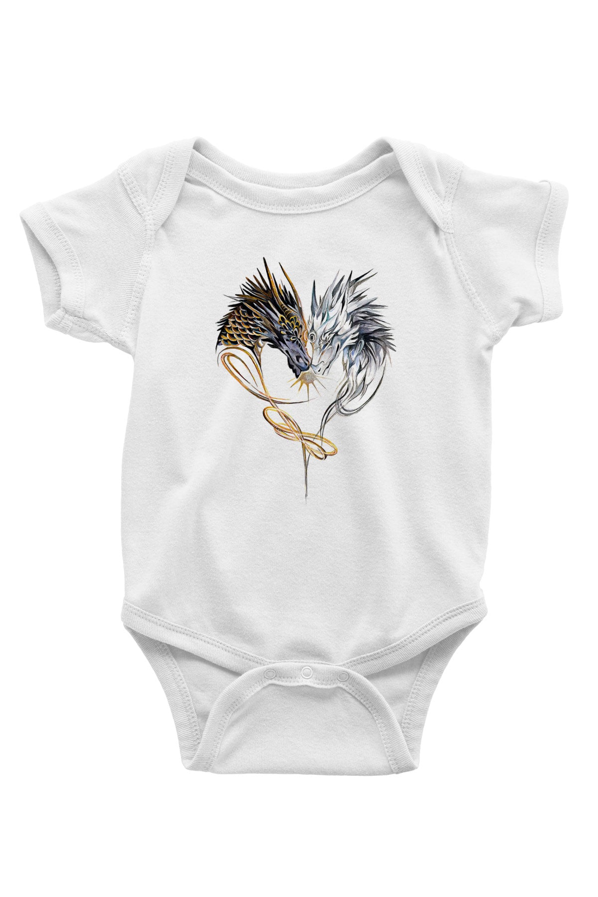 Ejderha Baskılı Beyaz Unisex Bebek Body - Zıbın