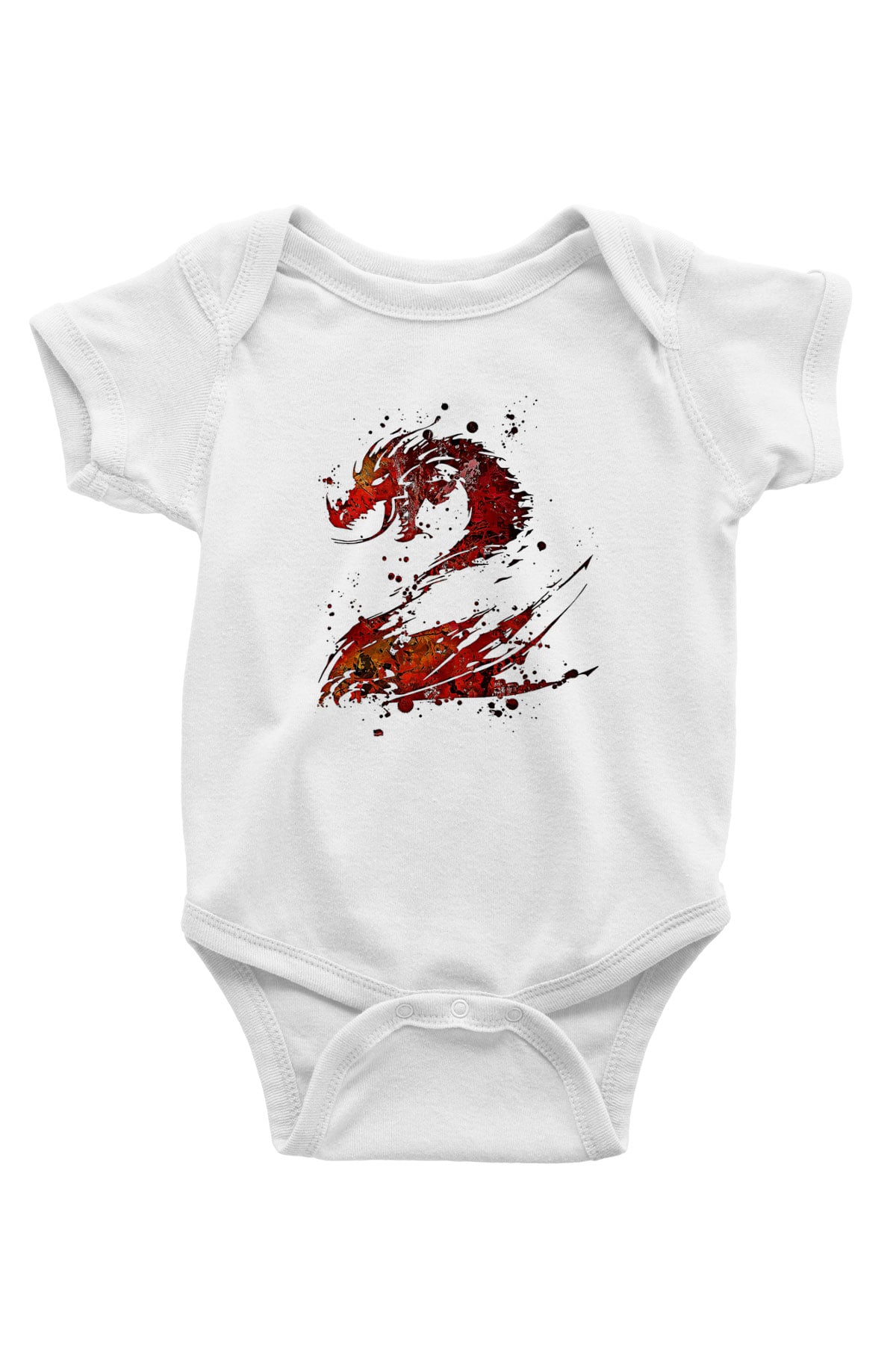 Ejderha Baskılı Beyaz Unisex Bebek Body - Zıbın