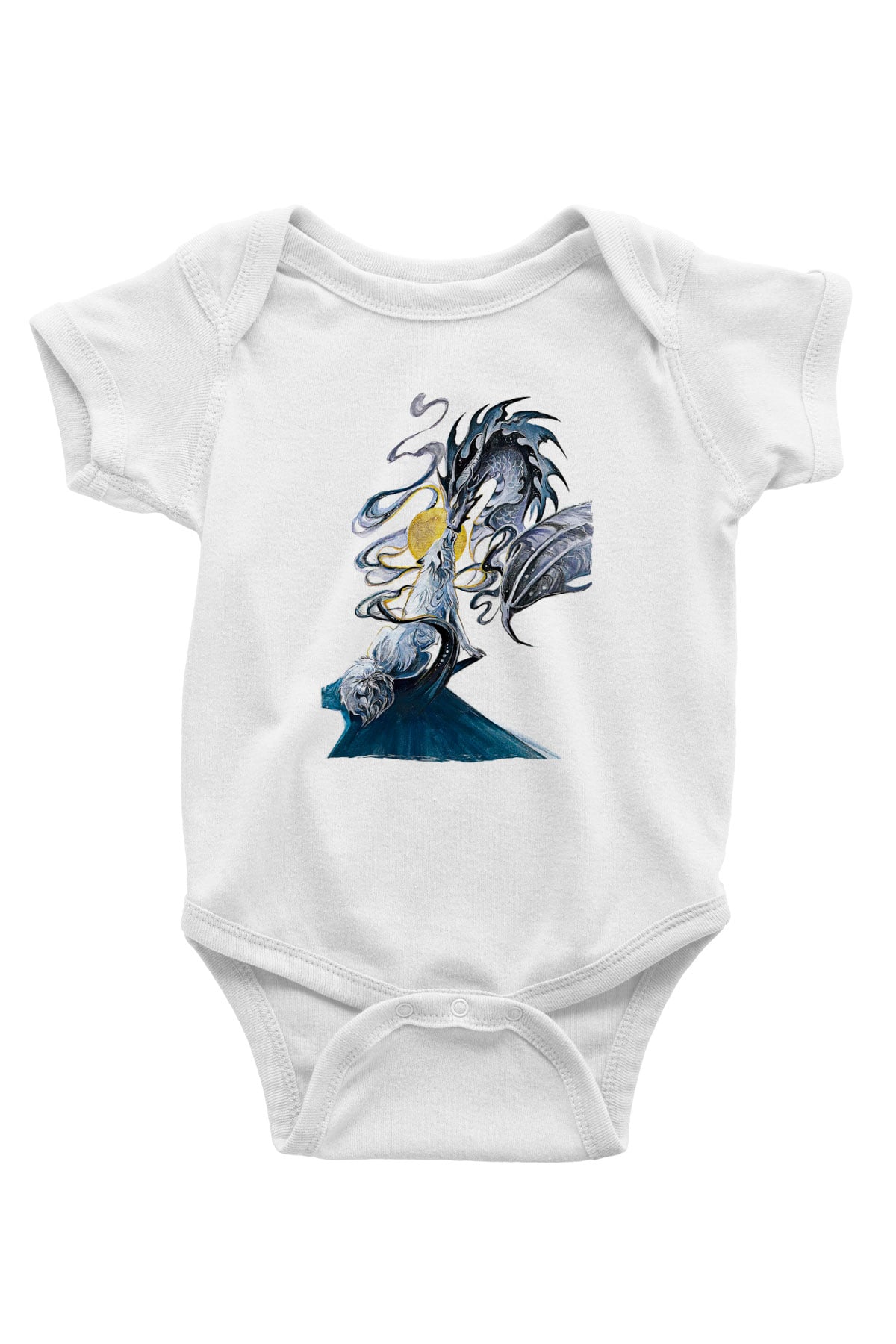 Ejderha Baskılı Beyaz Unisex Bebek Body - Zıbın