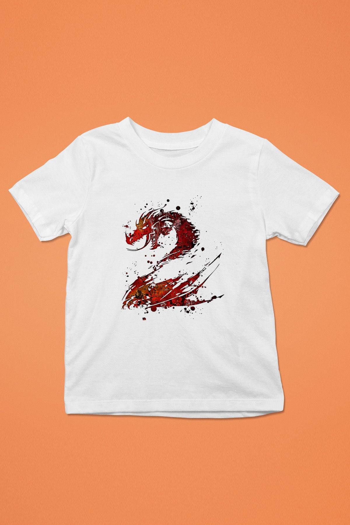 Ejderha Baskılı Beyaz Unisex Beyaz Çocuk Tişört - Tshirt