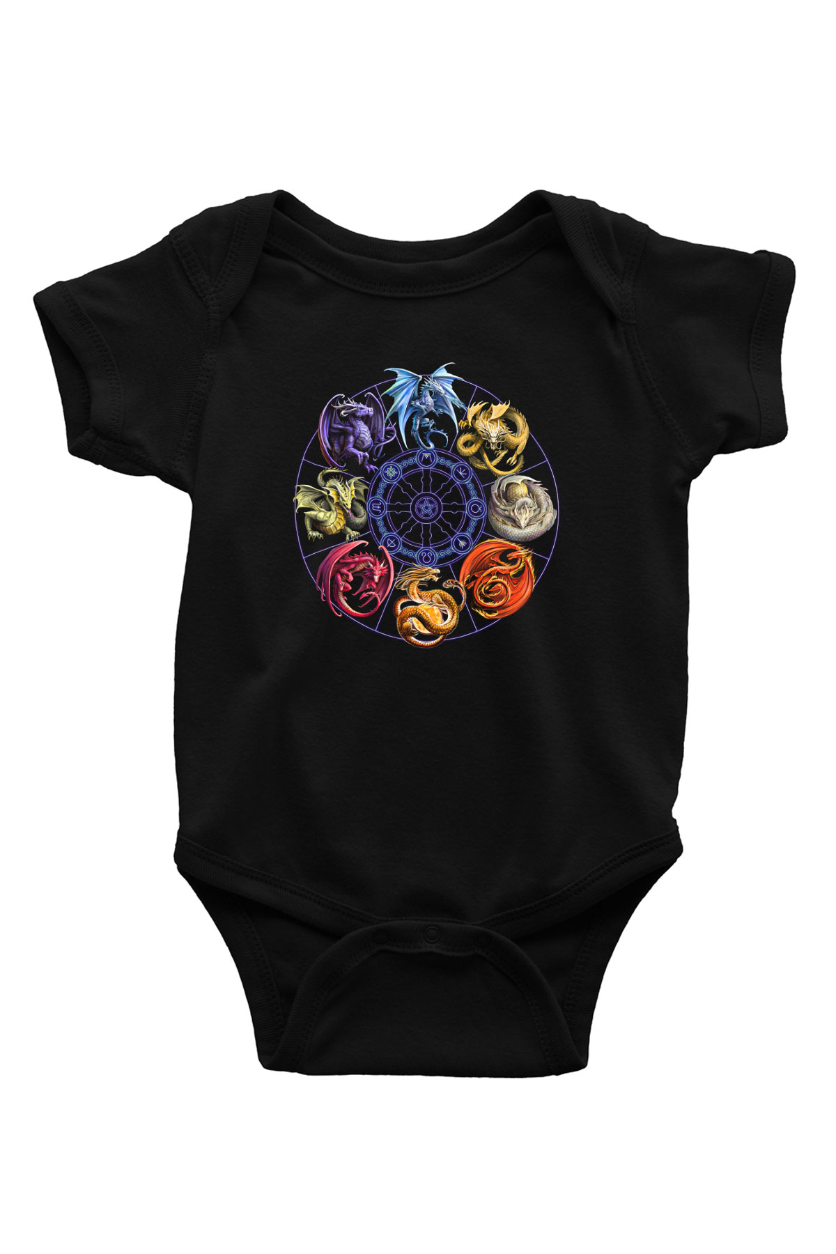 Ejderha Baskılı Unisex Siyah Bebek Body - Zıbın