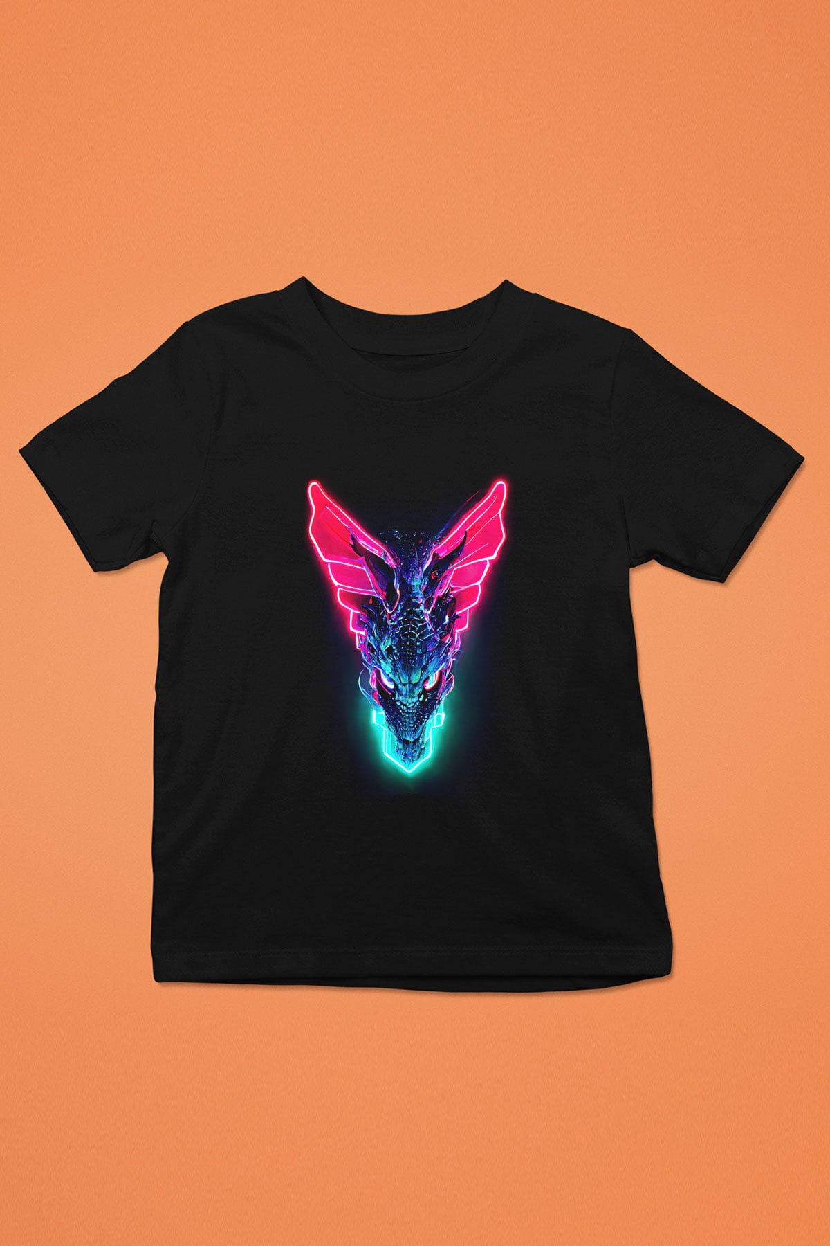 Ejderha Baskılı Unisex Siyah Çocuk Tişört - Tshirt