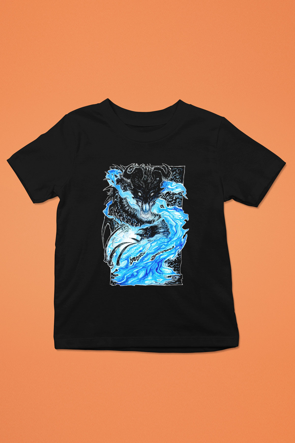 Ejderha Baskılı Unisex Siyah Çocuk Tişört - Tshirt