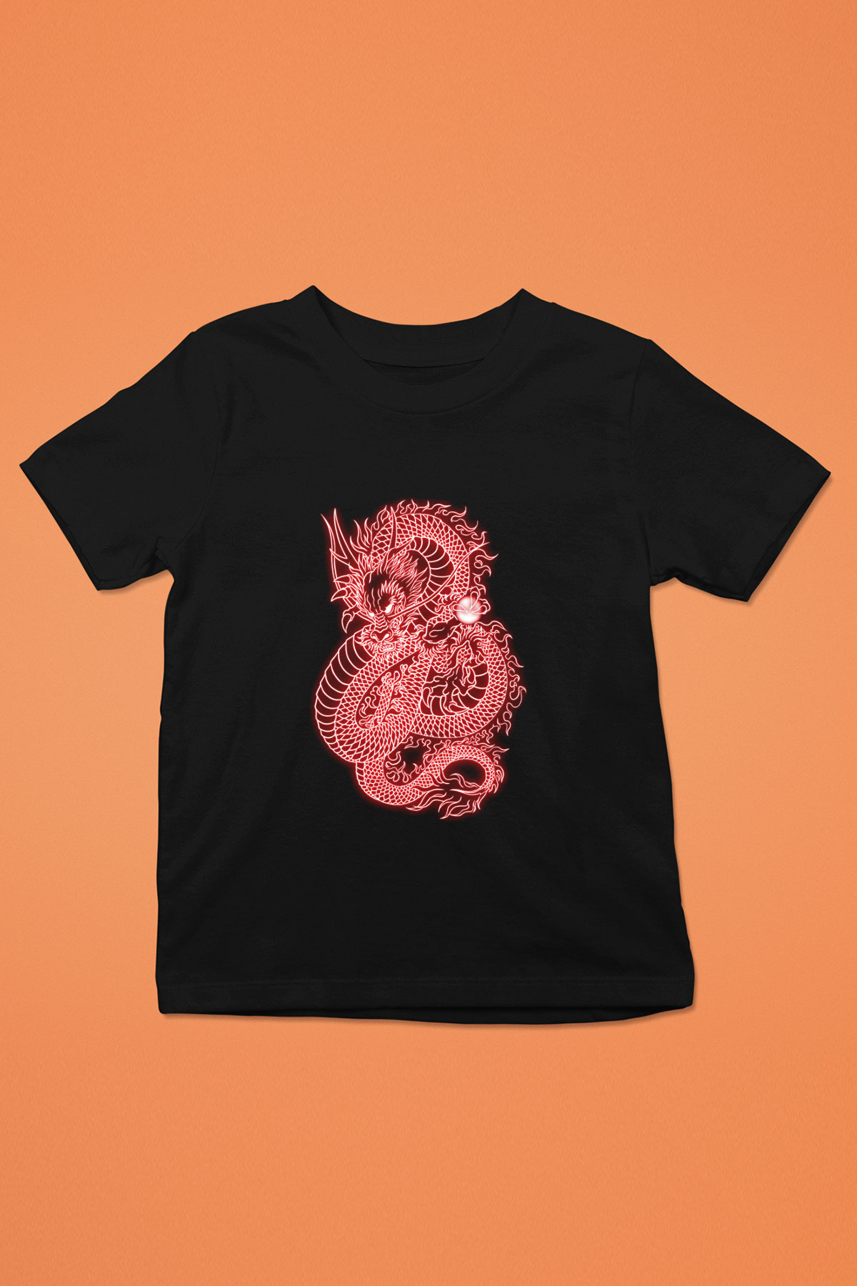 Ejderha Baskılı Unisex Siyah Çocuk Tişört - Tshirt