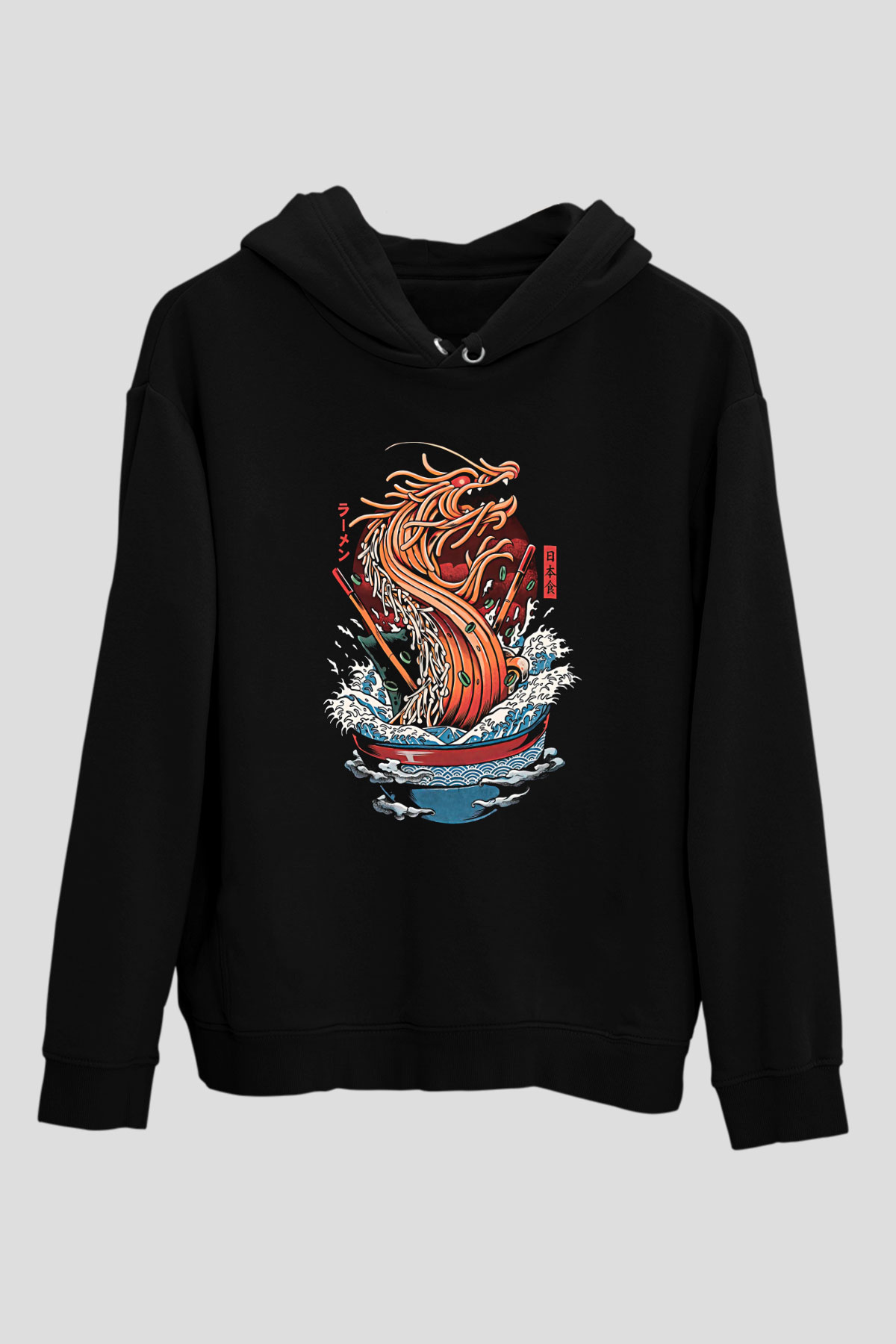 Ejderha Baskılı Unisex Siyah Hoodie