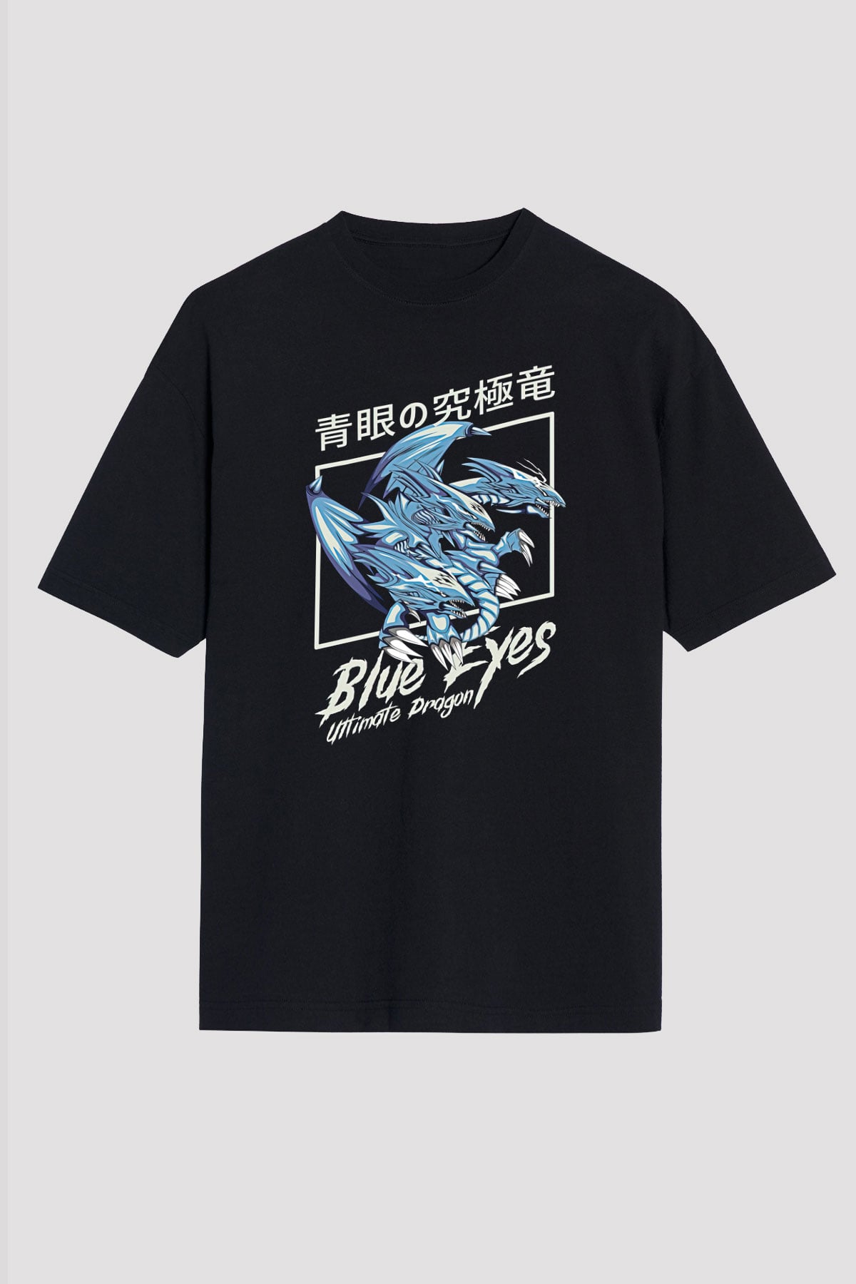 Ejderha Baskılı Unisex Siyah Oversize Tişört - Tshirt