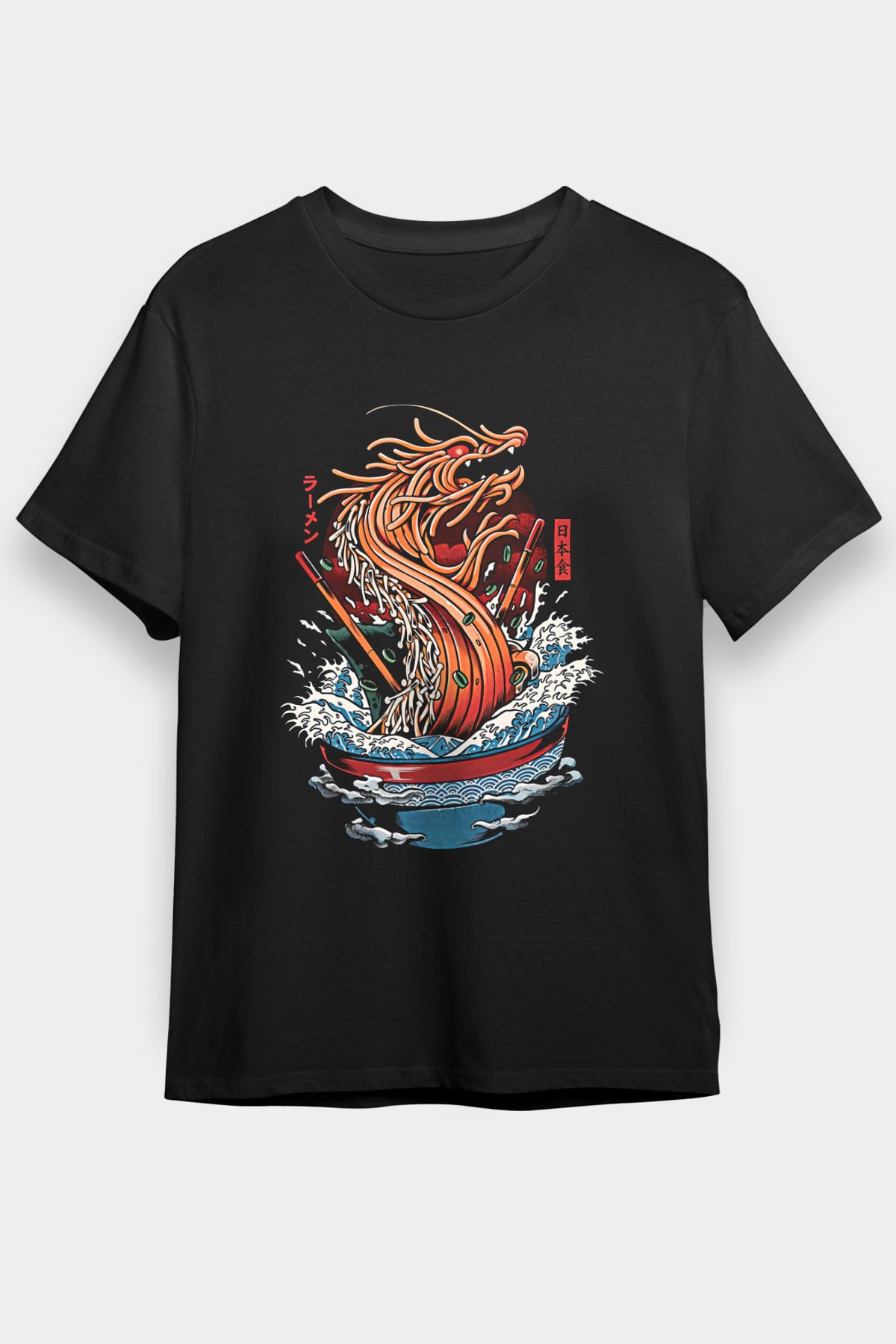 Ejderha Baskılı Unisex Siyah Tişört - Tshirt