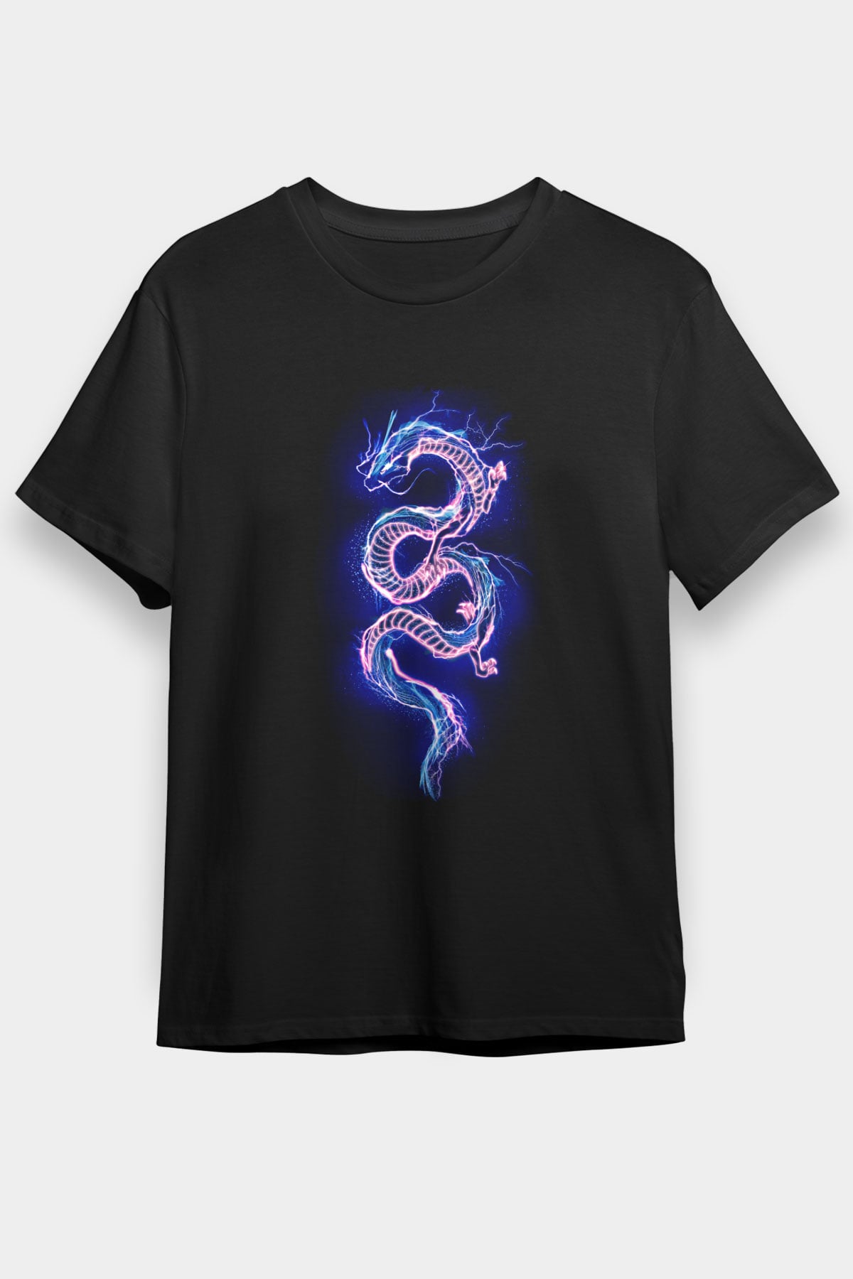 Ejderha Baskılı Unisex Siyah Tişört - Tshirt