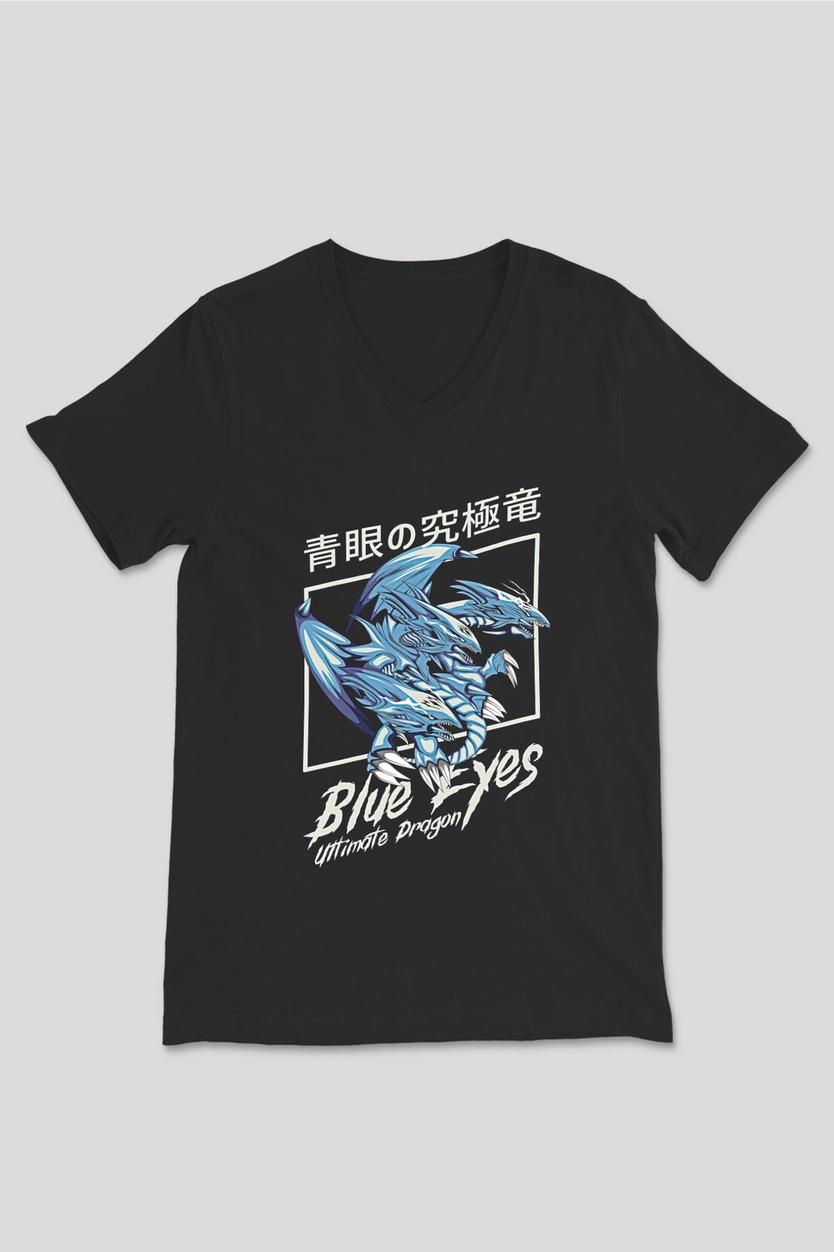 Ejderha Baskılı Unisex Siyah V Yaka Tişört - Tshirt