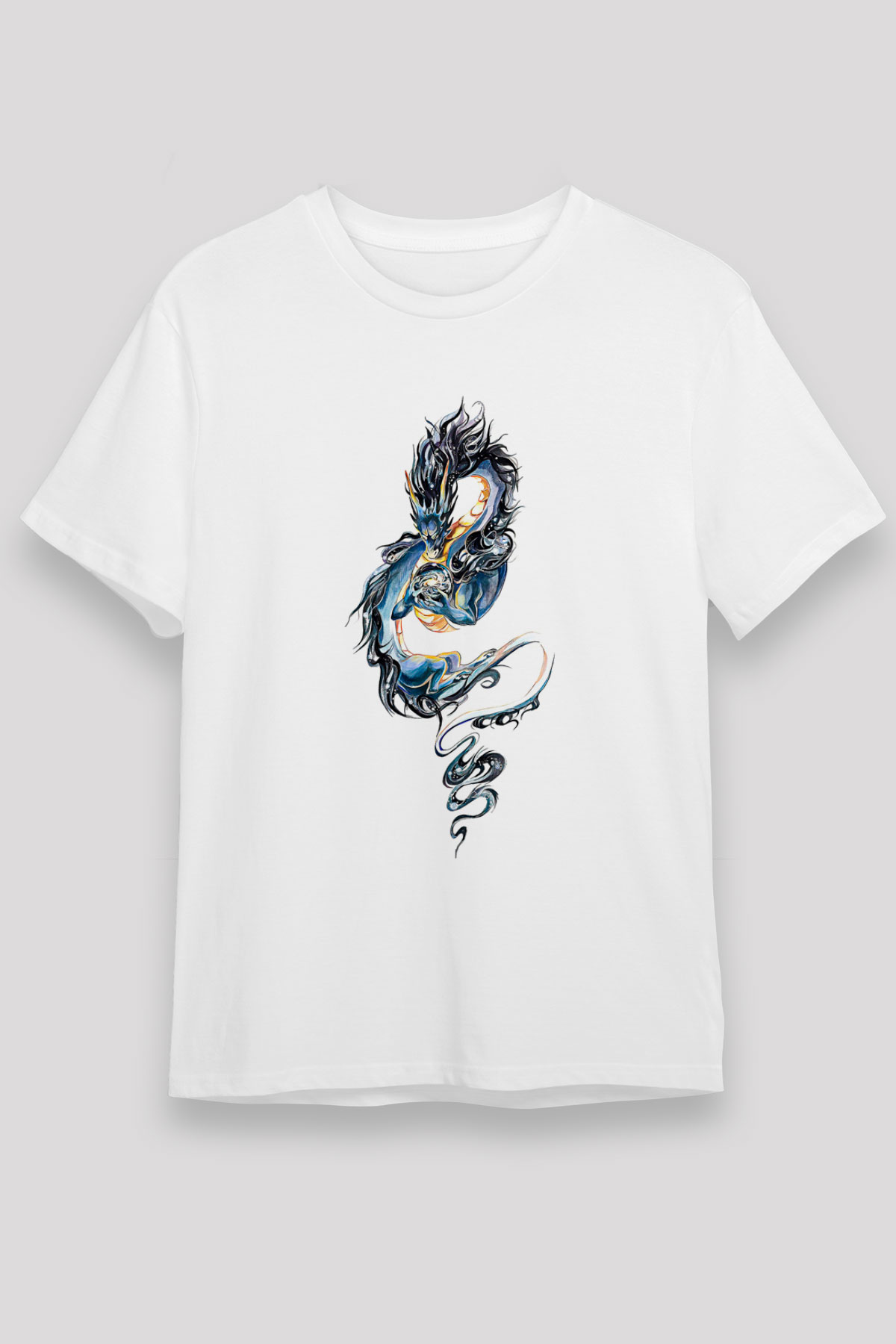 Ejderha Unisex Baskılı Beyaz Tişört - Tshirt