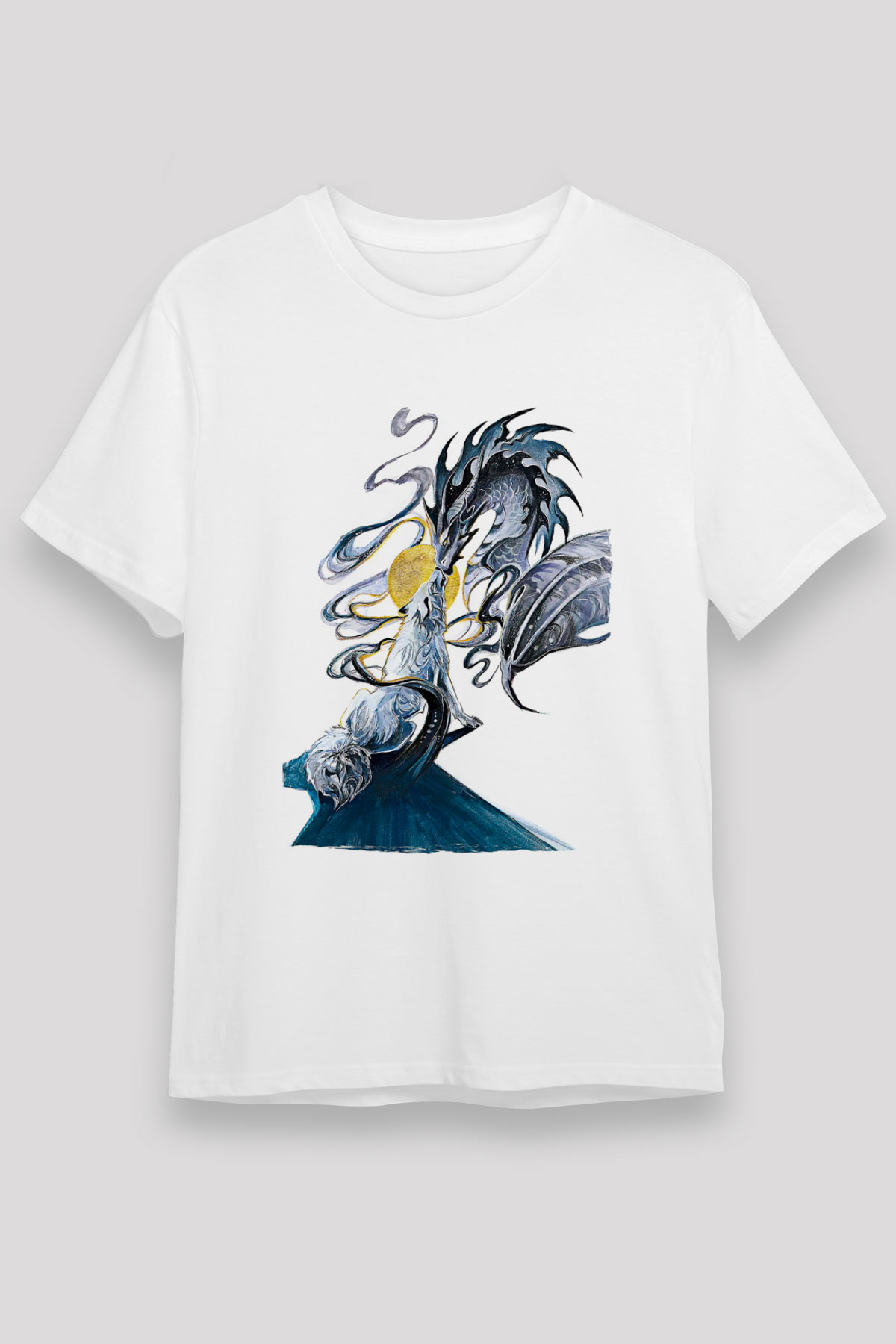 Ejderha Unisex Baskılı Beyaz Tişört - Tshirt