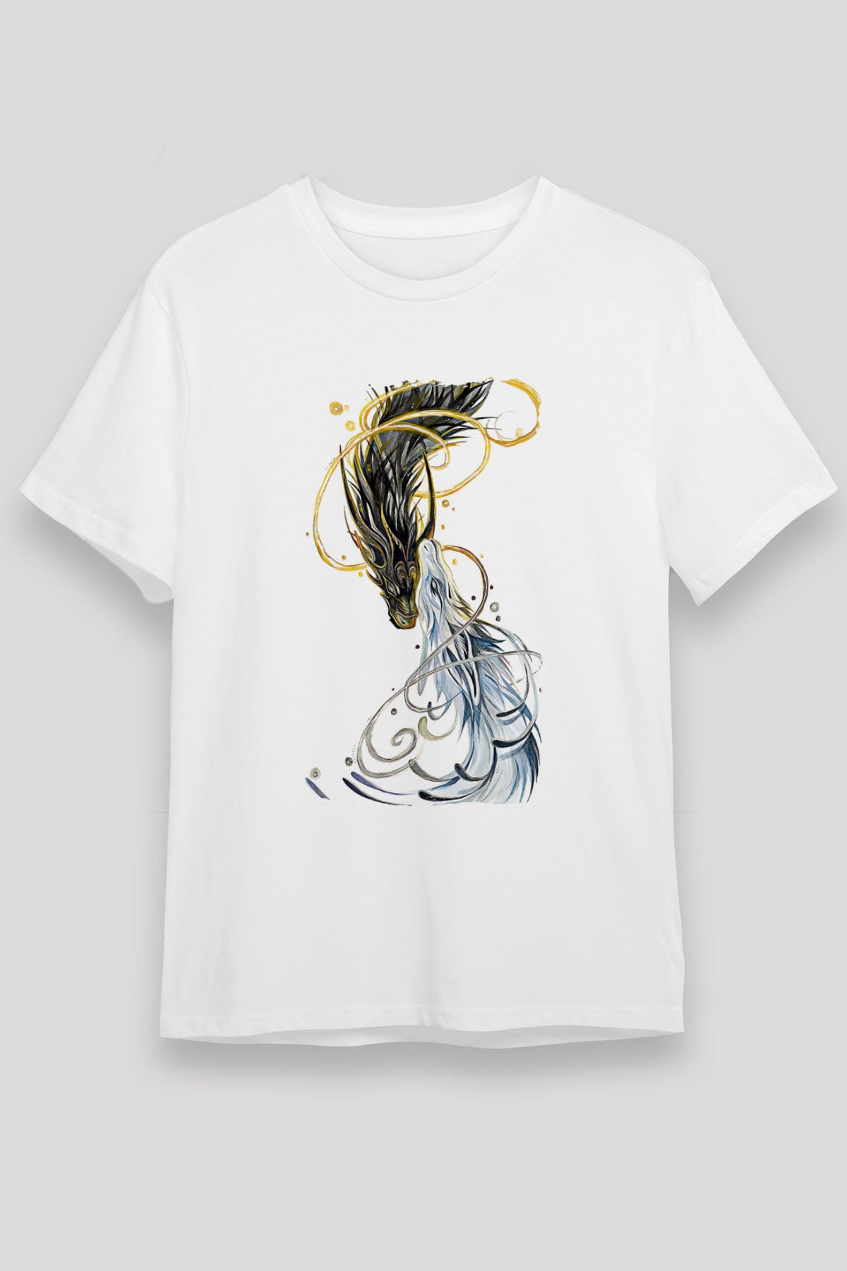 Ejderha Unisex Baskılı Beyaz Tişört - Tshirt