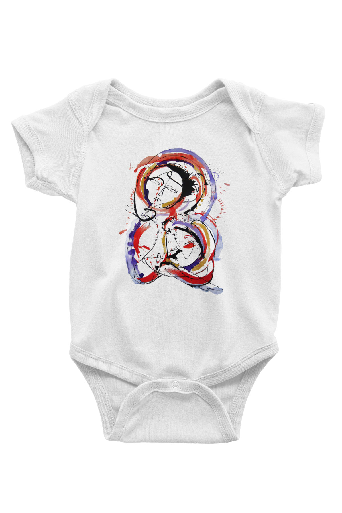 Ekspresyonizm Baskılı Beyaz Unisex Bebek Body - Zıbın
