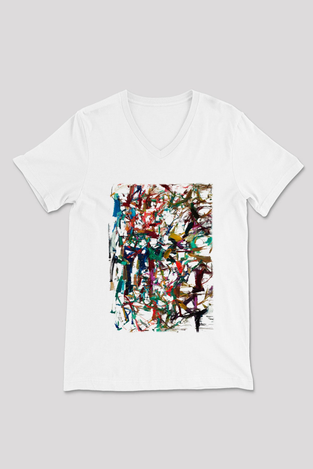 Ekspresyonizm Beyaz Unisex V Yaka Tişört T-Shirt