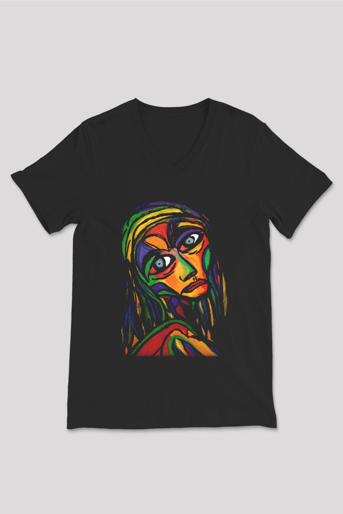 Ekspresyonizm Siyah Unisex V Yaka Tişört T-Shirt