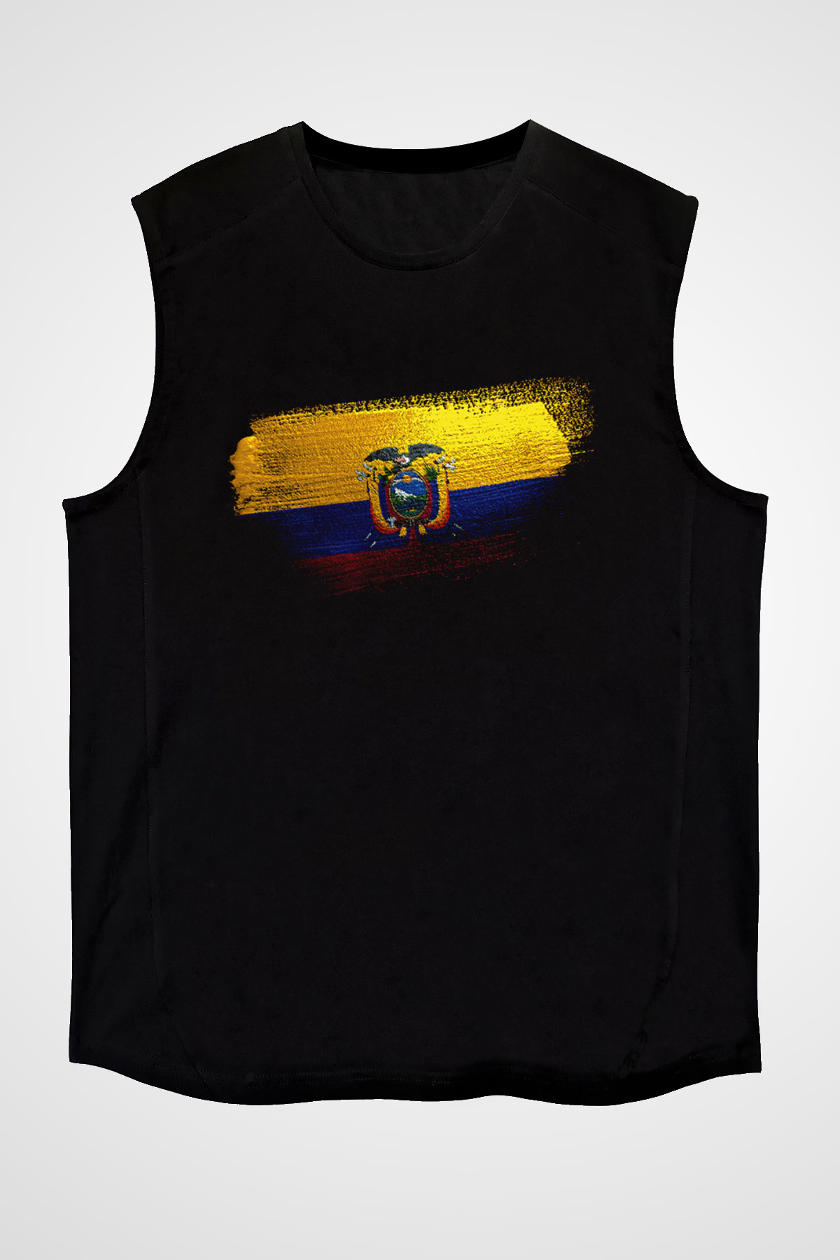 Ekvador - Ecuador Bayrağı Baskılı Unisex Siyah Kolsuz Tişört