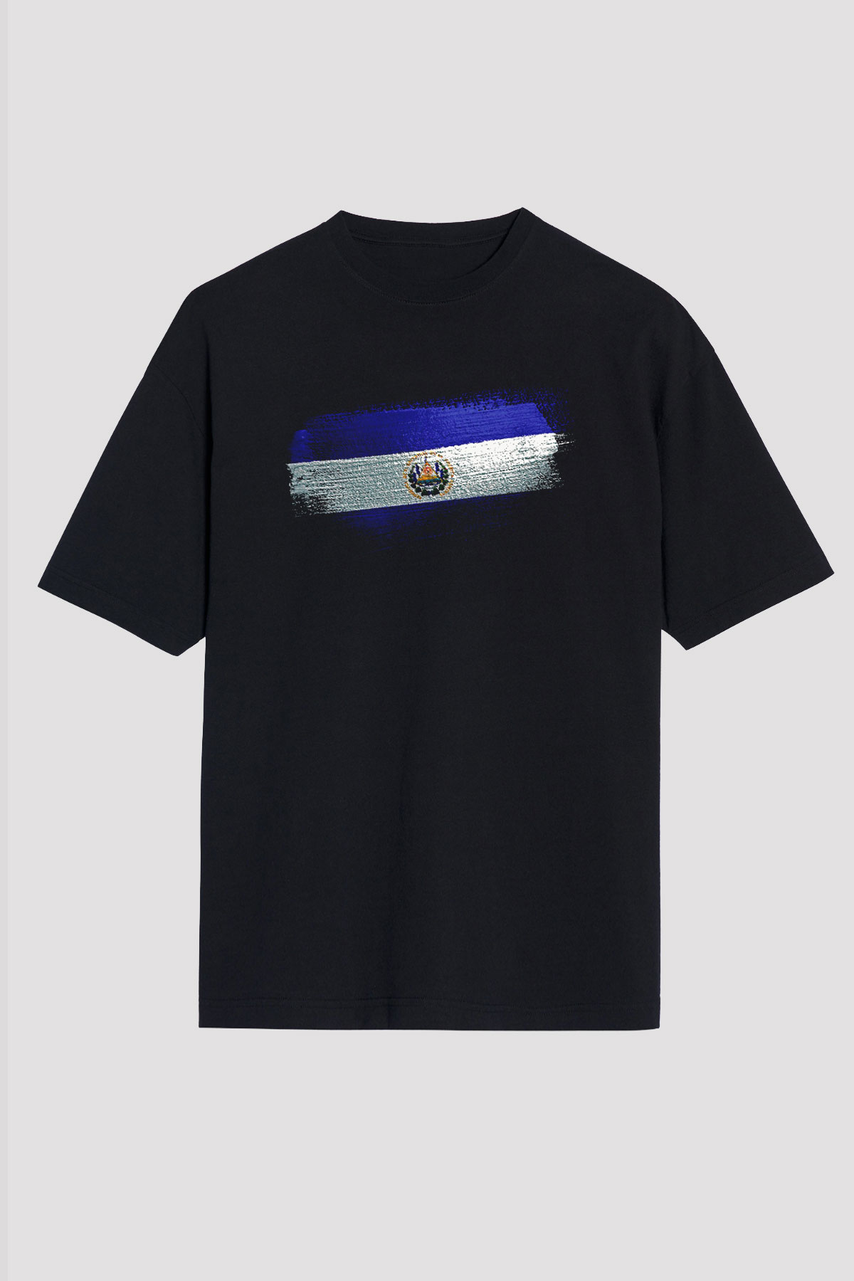 El Salvador Bayrağı Baskılı Unisex Siyah Oversize Tişört
