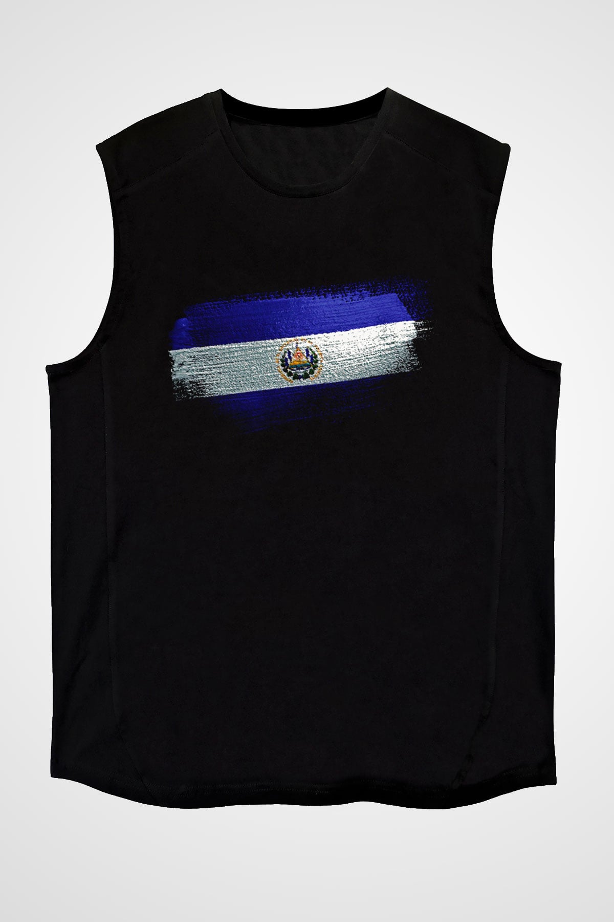 El Salvador Bayrağı Baskılı Unisex Siyah Kolsuz Tişört