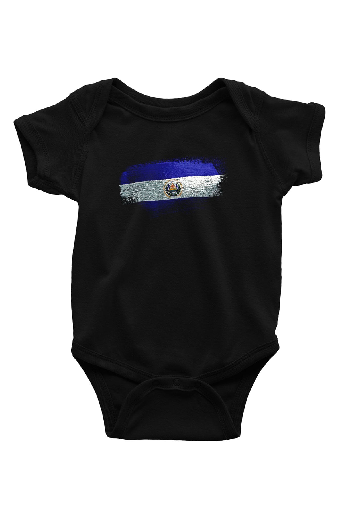 El Salvador Bayrağı Baskılı Unisex Siyah Bebek Body - Zıbın