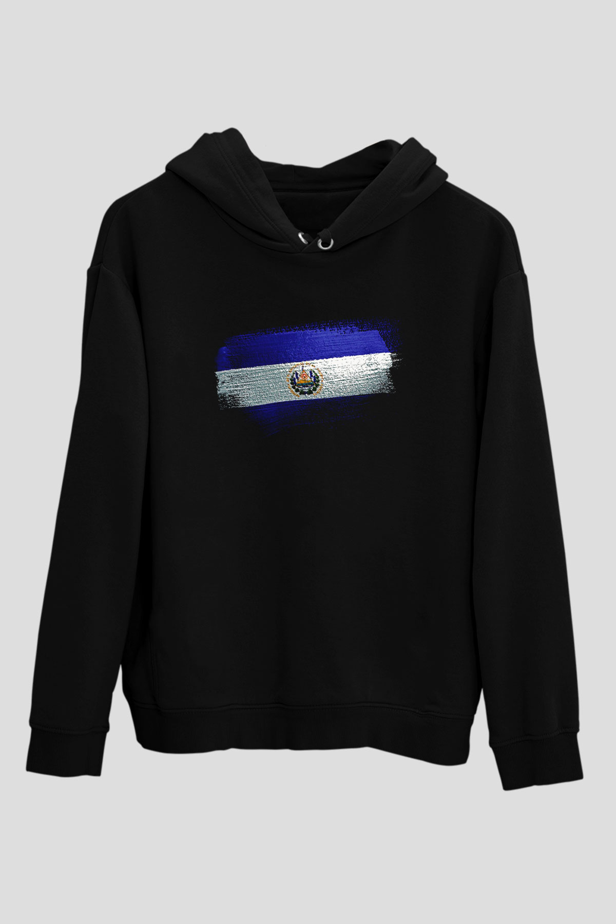 El Salvador Bayrağı Baskılı Unisex Siyah Hoodie
