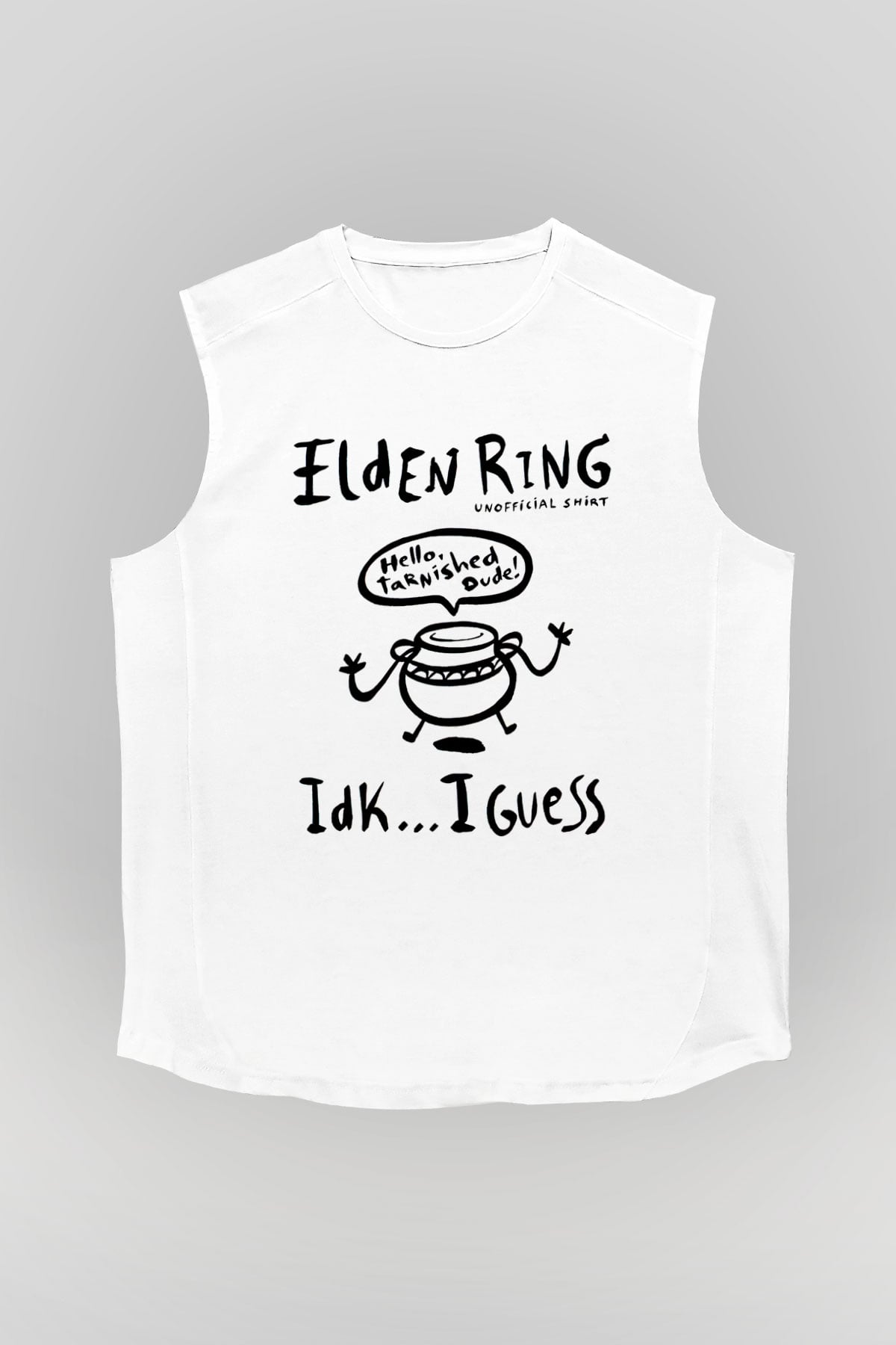Elden Ring Baskılı Beyaz Unisex Kolsuz Tişört - Tshirt