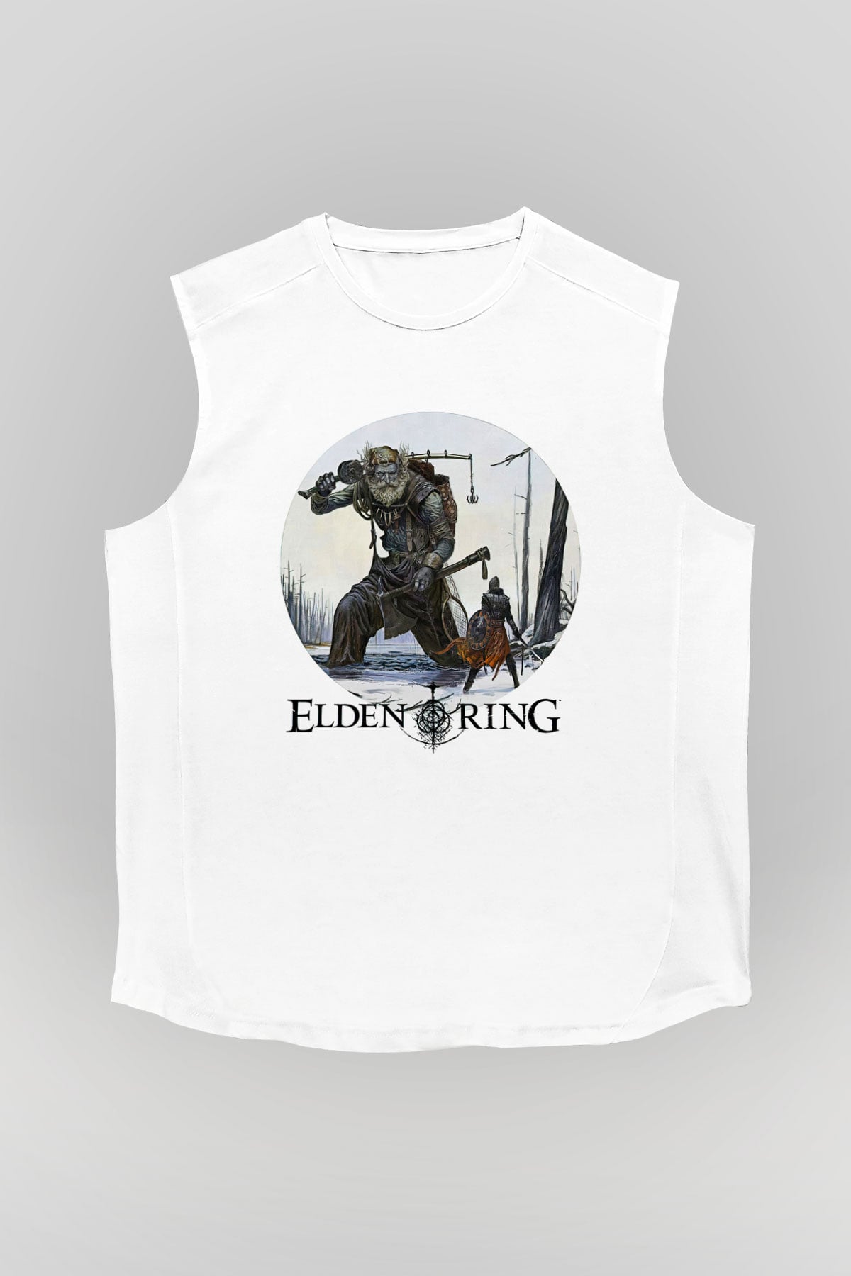 Elden Ring Baskılı Beyaz Unisex Kolsuz Tişört - Tshirt