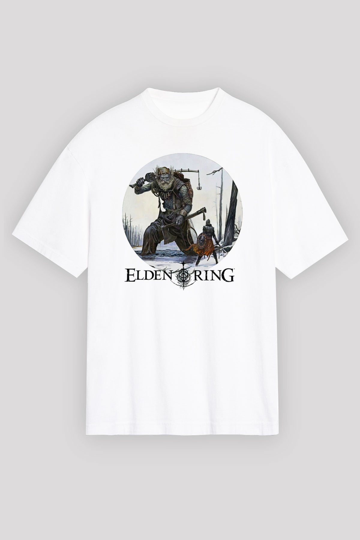 Elden Ring Baskılı Beyaz Unisex Oversize Tişört - Tshirt