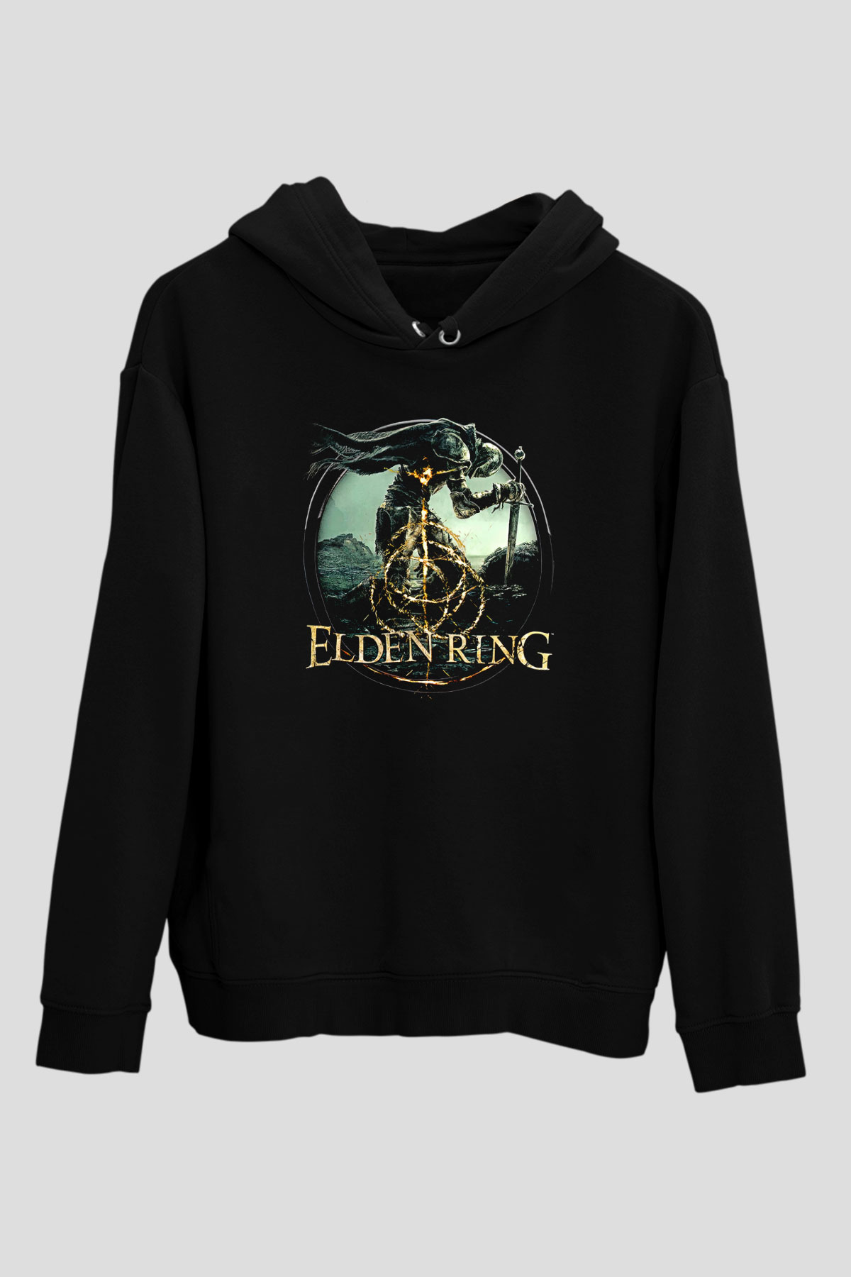 Elden Ring Baskılı Unisex Siyah Kapüşonlu Sweatshirt