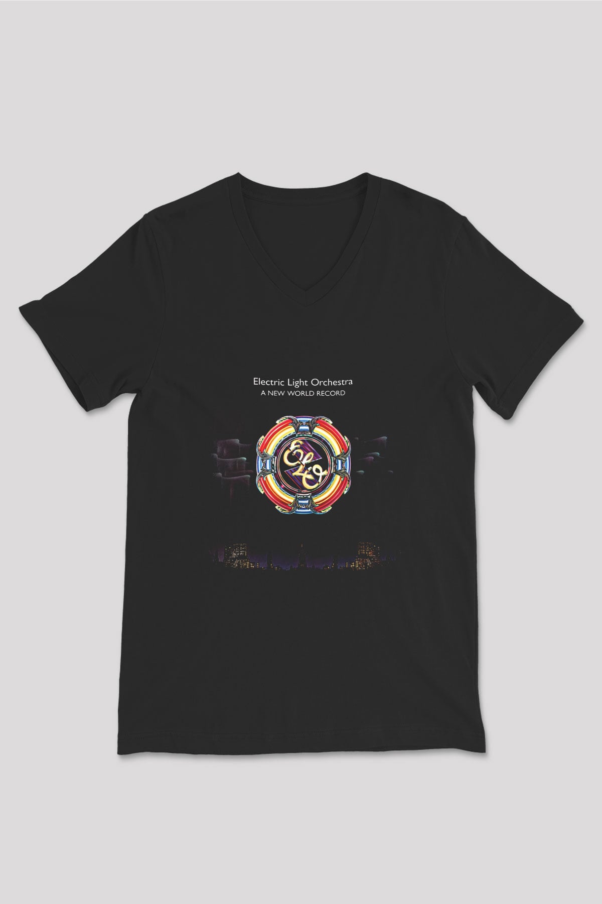 Electric Light Orchestra Baskılı Unisex Siyah V Yaka Tişört