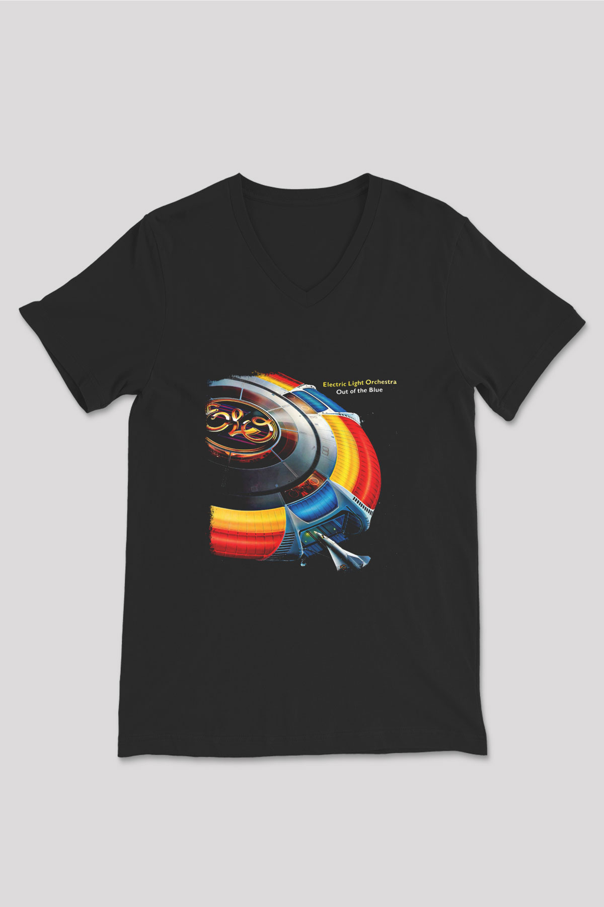 Electric Light Orchestra Baskılı Unisex Siyah V Yaka Tişört