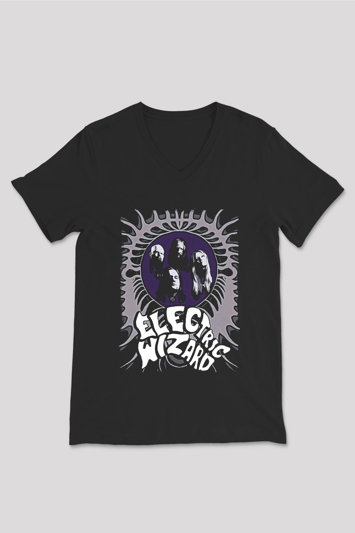 Electric Wizard Baskılı Unisex Siyah V Yaka Tişört - Tshirt
