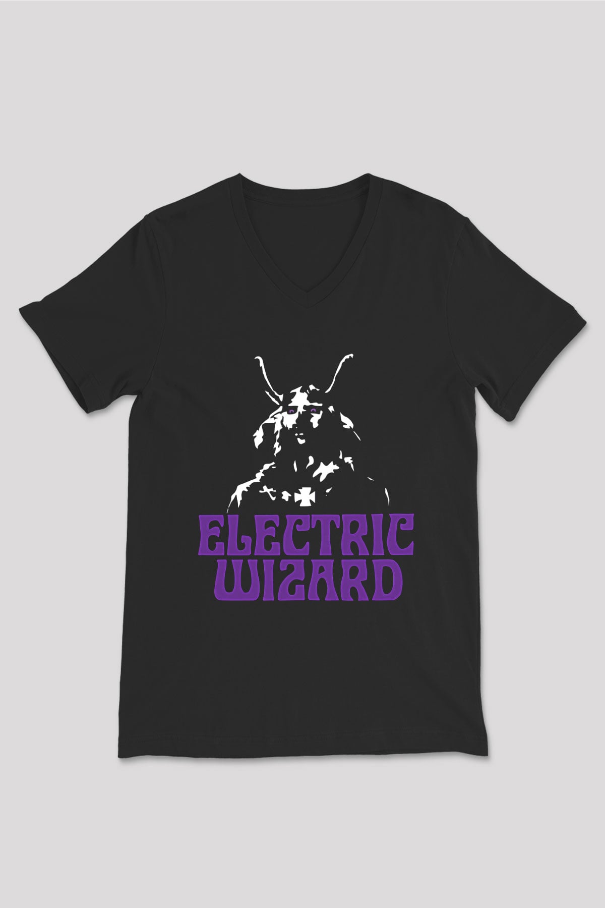 Electric Wizard Baskılı Unisex Siyah V Yaka Tişört - Tshirt
