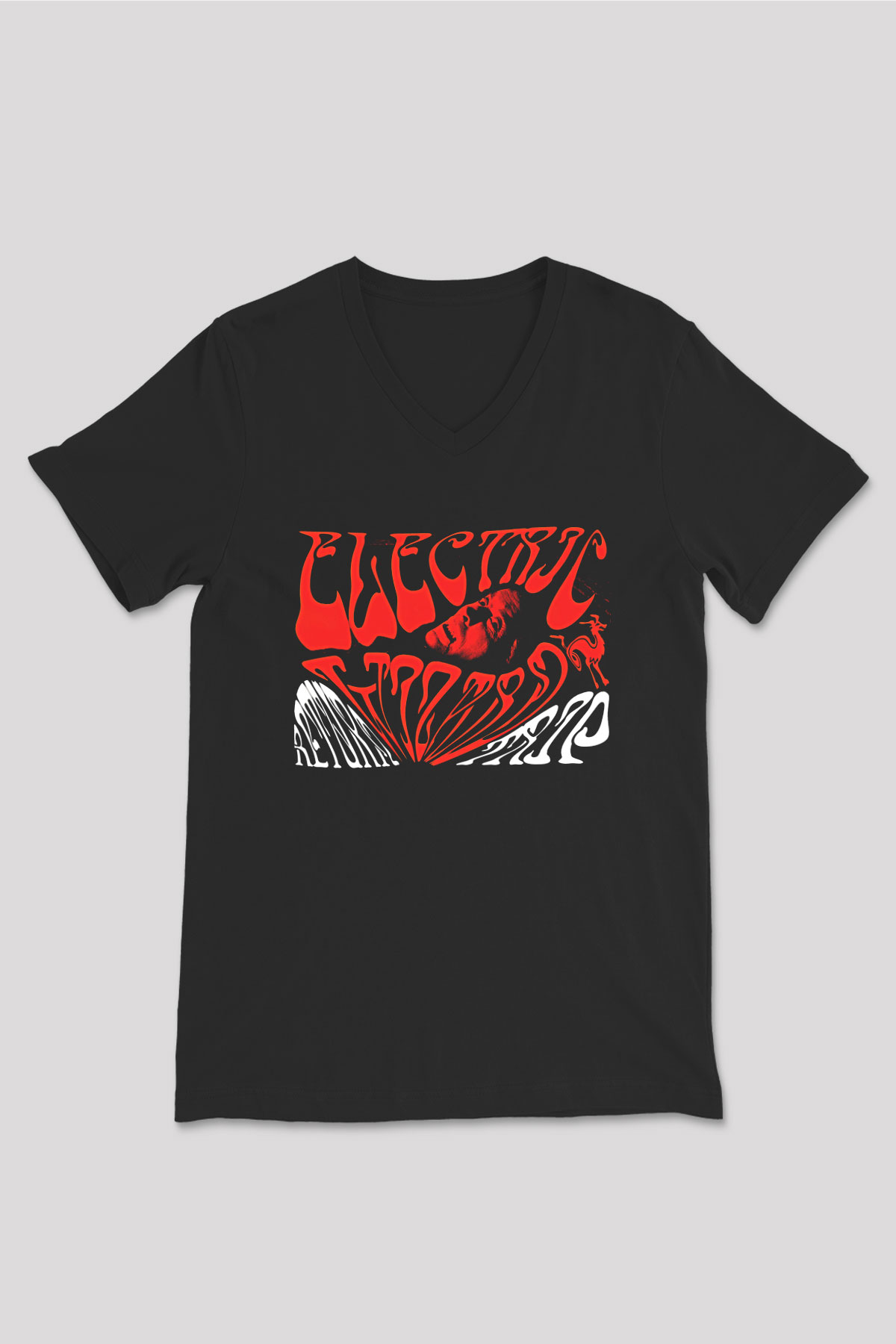 Electric Wizard Baskılı Unisex Siyah V Yaka Tişört - Tshirt