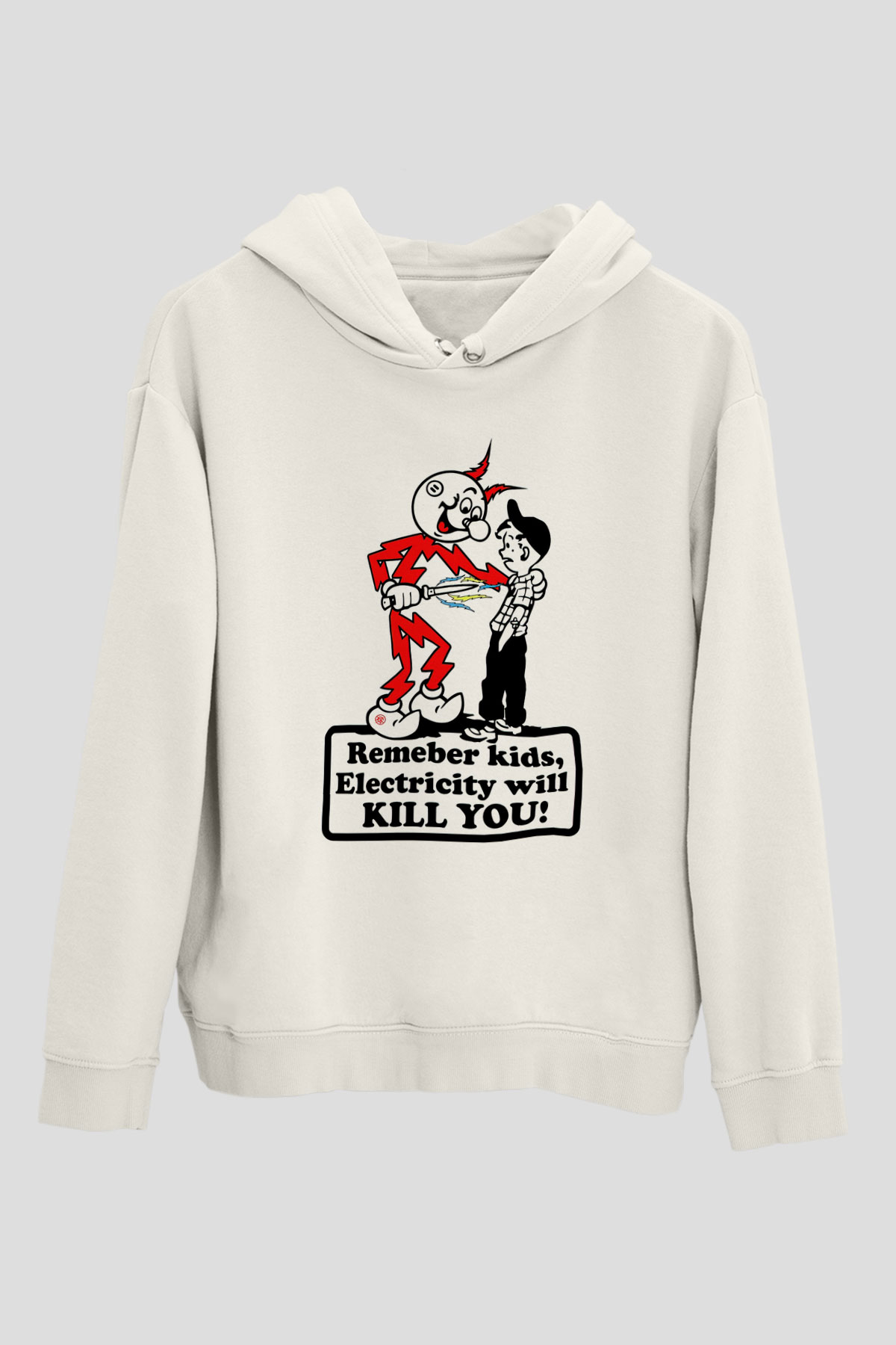 Elektrikçi Beyaz Unisex Kapüşonlu Sweatshirt