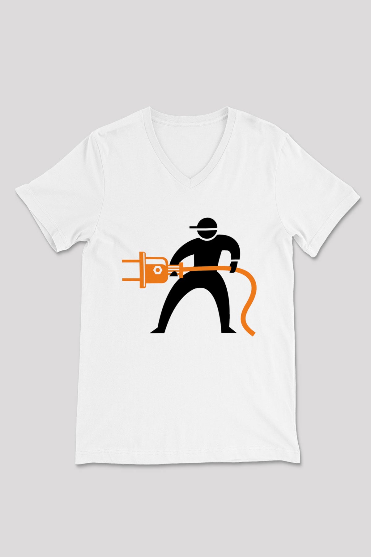 Elektrikçi Beyaz Unisex V Yaka Tişört T-Shirt