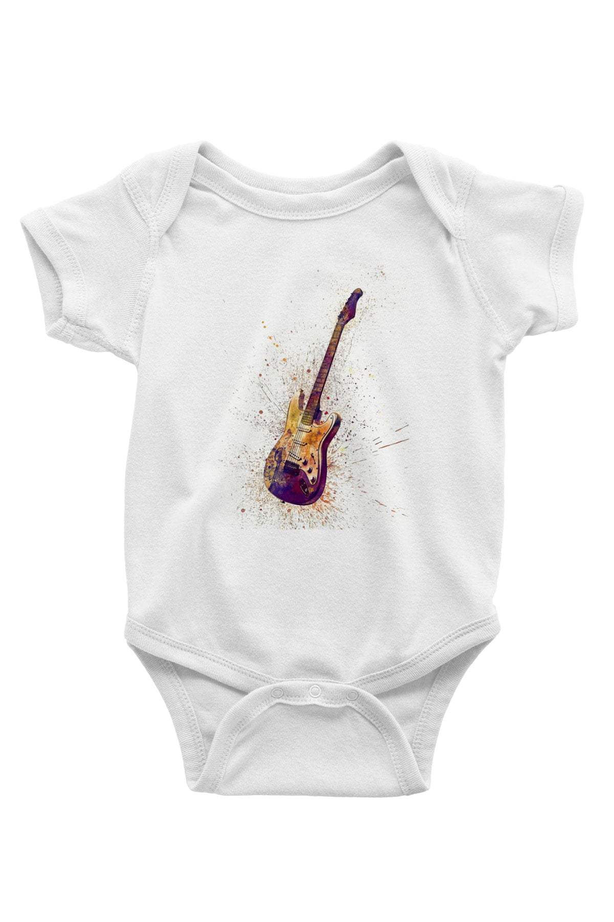 Elektro Gitar Baskılı Beyaz Unisex Bebek Body - Zıbın