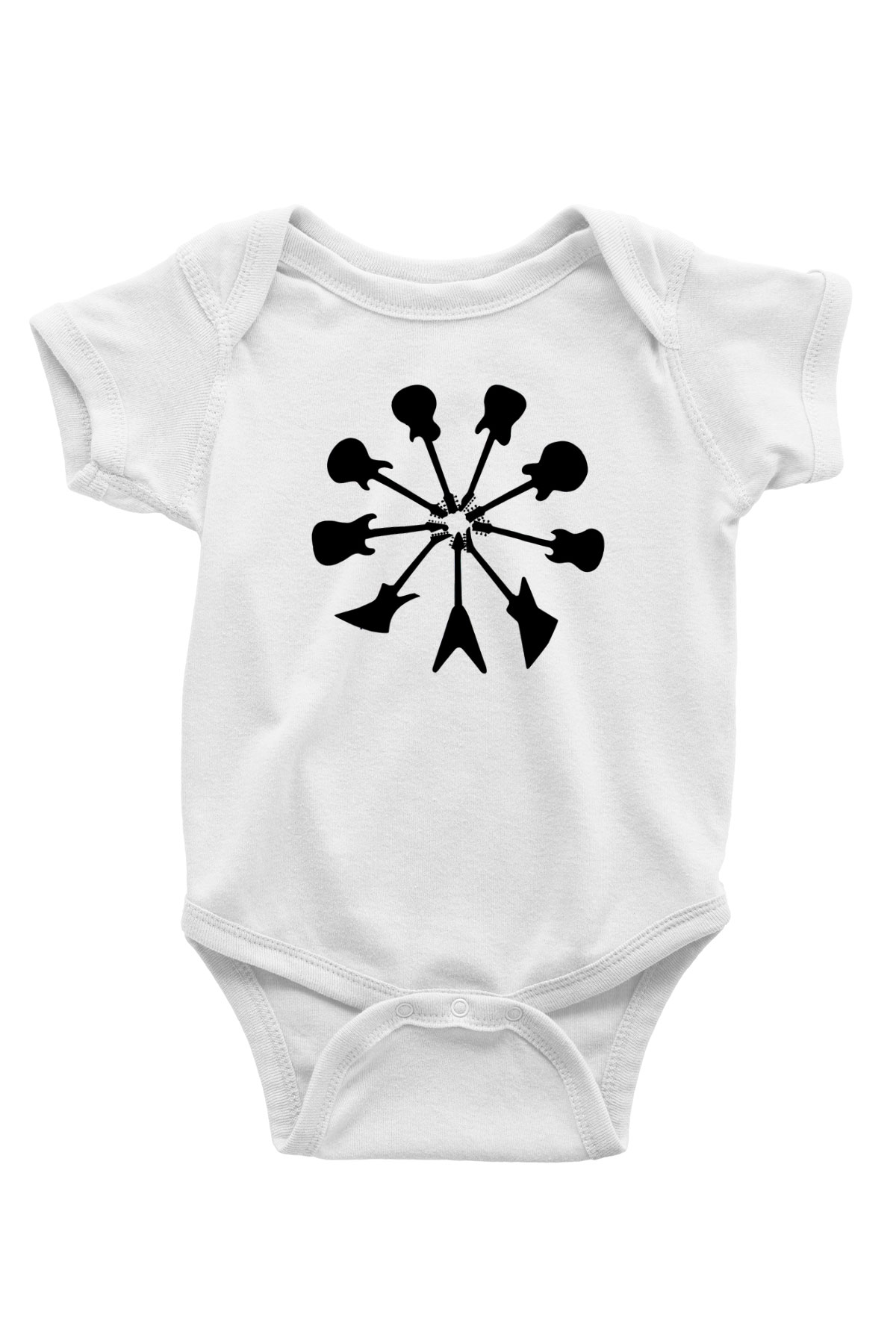 Elektro Gitar Baskılı Beyaz Unisex Bebek Body - Zıbın