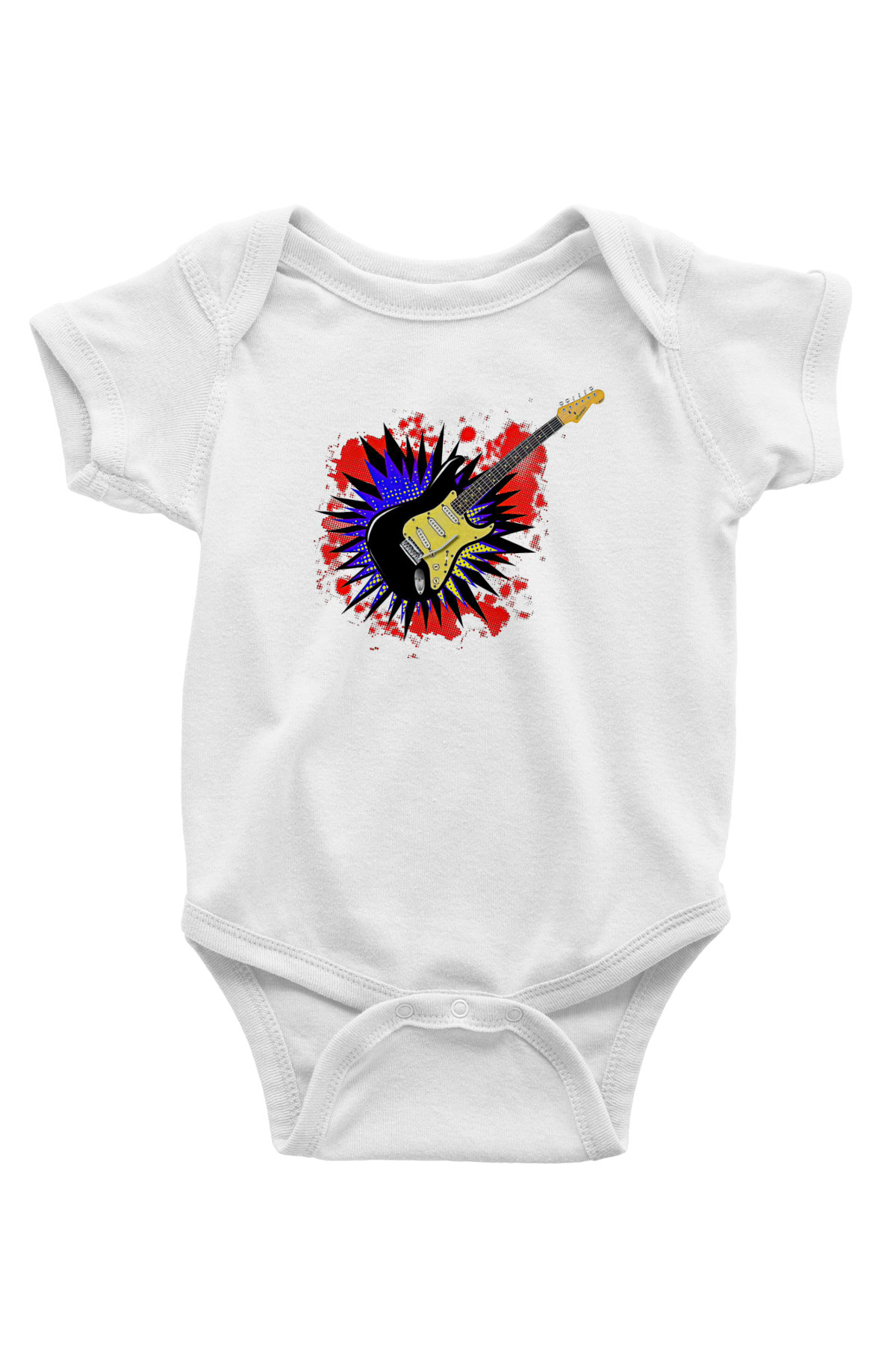 Elektro Gitar Baskılı Beyaz Unisex Bebek Body - Zıbın