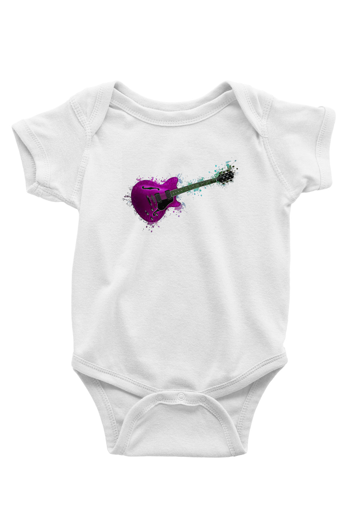 Elektro Gitar Baskılı Beyaz Unisex Bebek Body - Zıbın