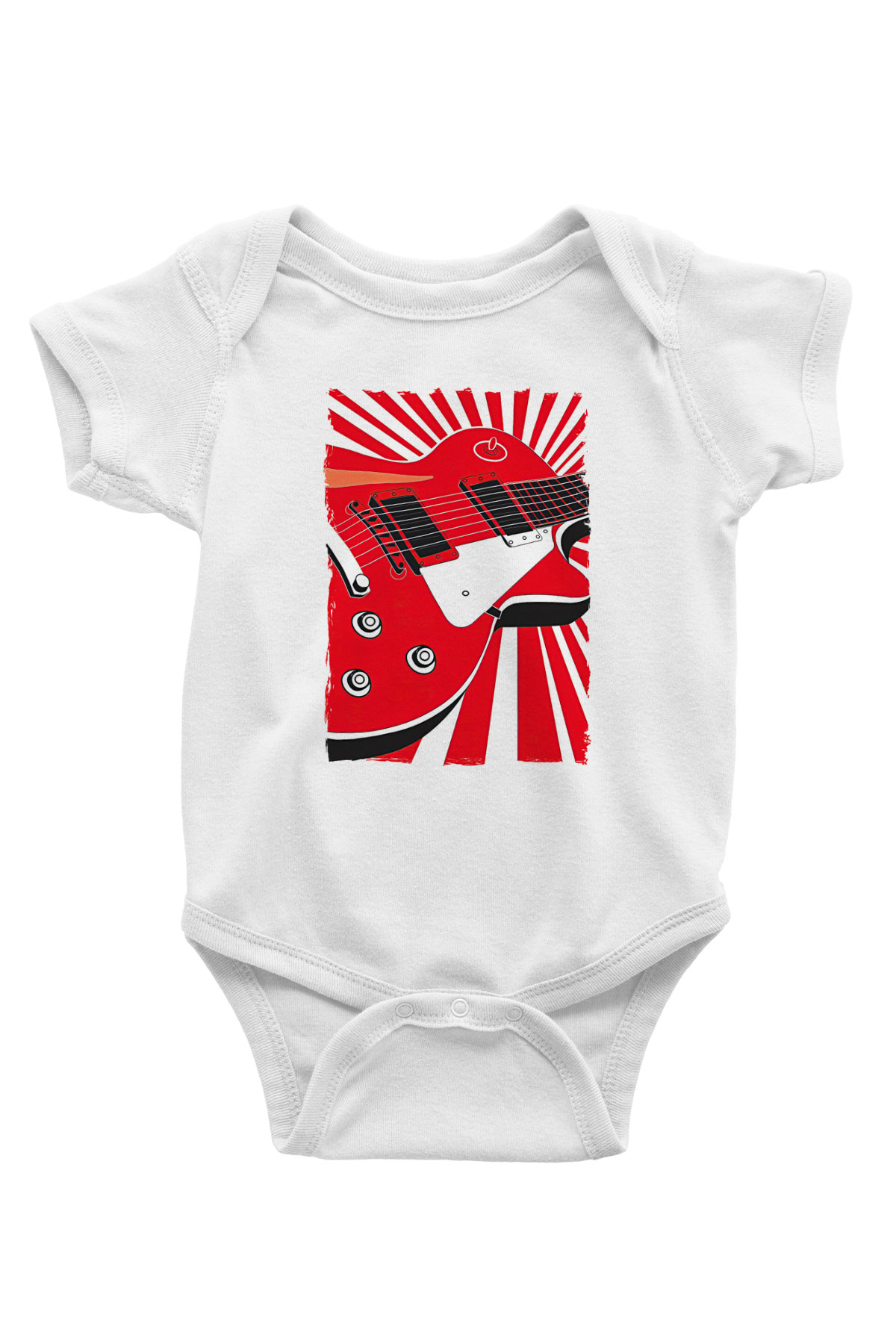 Elektro Gitar Baskılı Beyaz Unisex Bebek Body - Zıbın